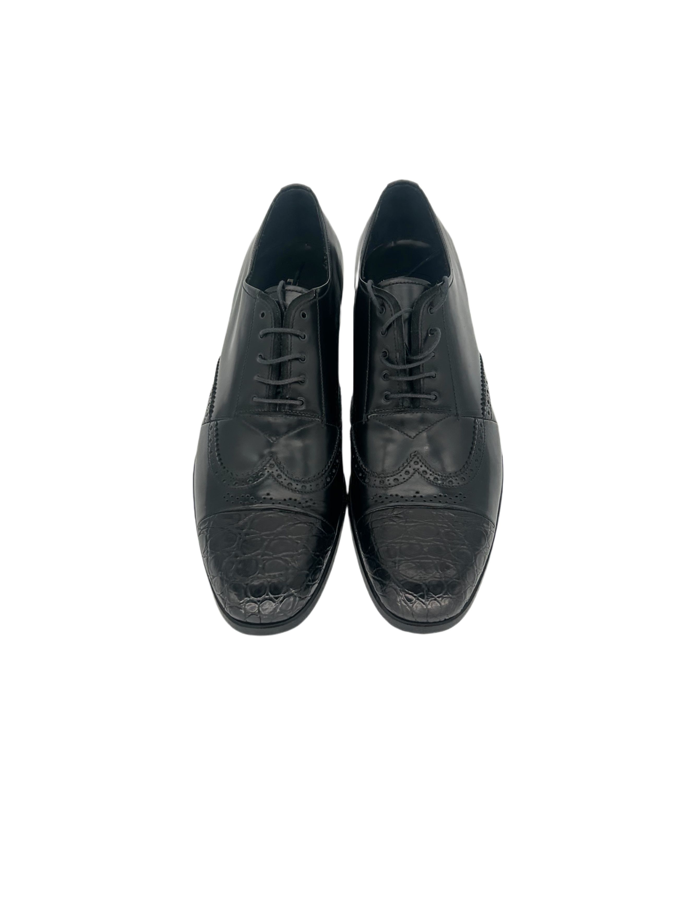 Prada Prada Black Hand Stitched Spazzalato leatherAlligatorToeShoe Size US 12 / EU 45 - 3 Thumbnail