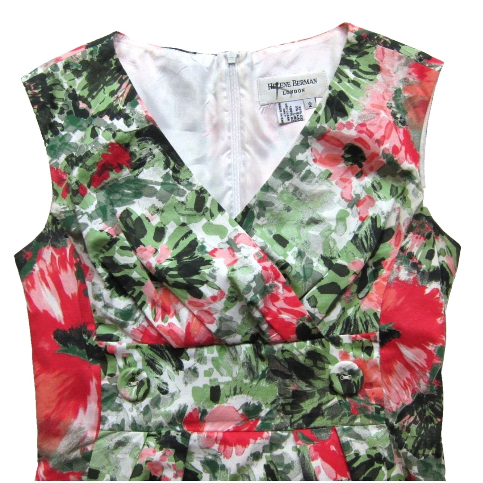 Vintage VINTAGE Helene Berman London Cotton Green Pink White Floral Sleeveless Sheath Dress 2 Size XS / US 0-2 / IT 36-38 - 3 Thumbnail