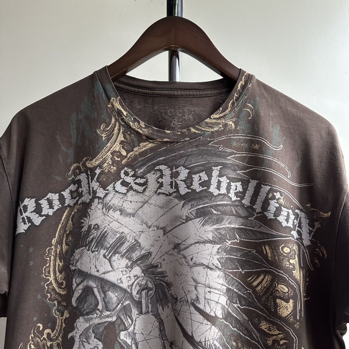 Affliction Vintage Rock & Rebellion Skull Affliction Style Brown Tee Size US L / EU 52-54 / 3 - 2 Thumbnail
