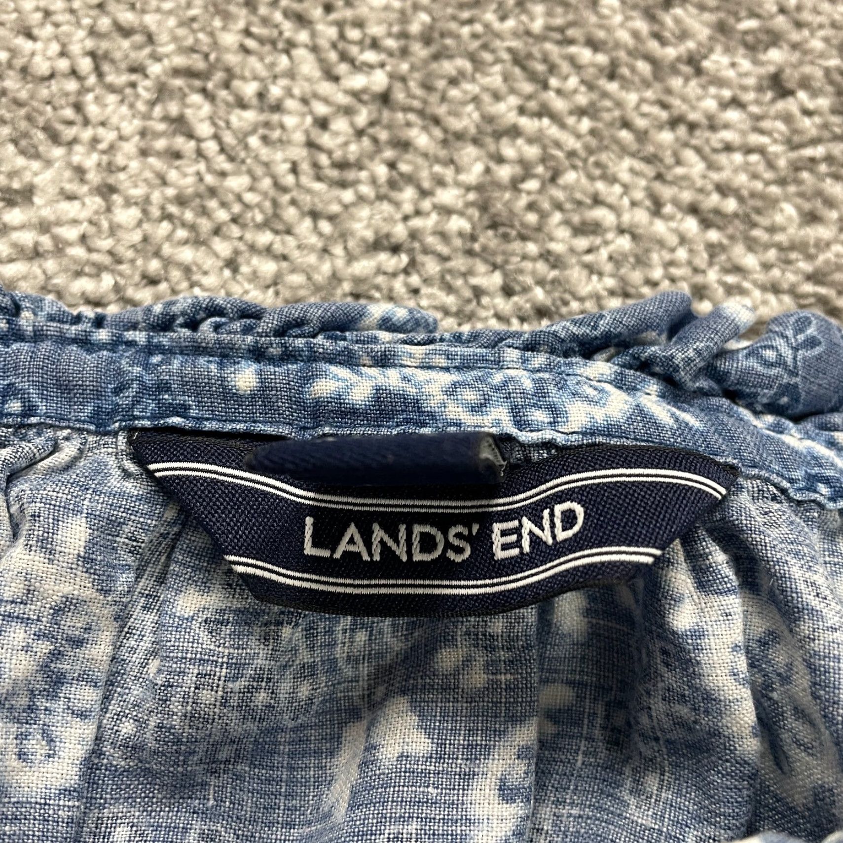 Lands' End Lands' End Linen Blouse Womens 3XL Blue Floral 3/4 Sleeve Tassel Relaxed Tunic Shirt Size XXL / US 16-18 / IT 52-54 - 5 Thumbnail
