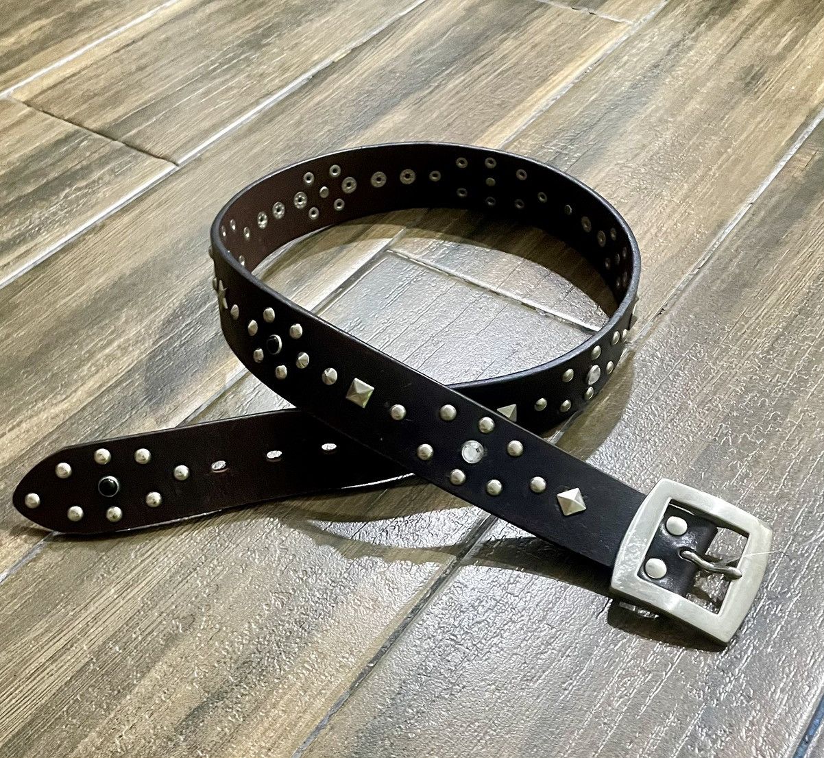 Genuine Leather Vtg Leather Belt Stud Rockability HTC Style Size ONE SIZE - 3 Thumbnail