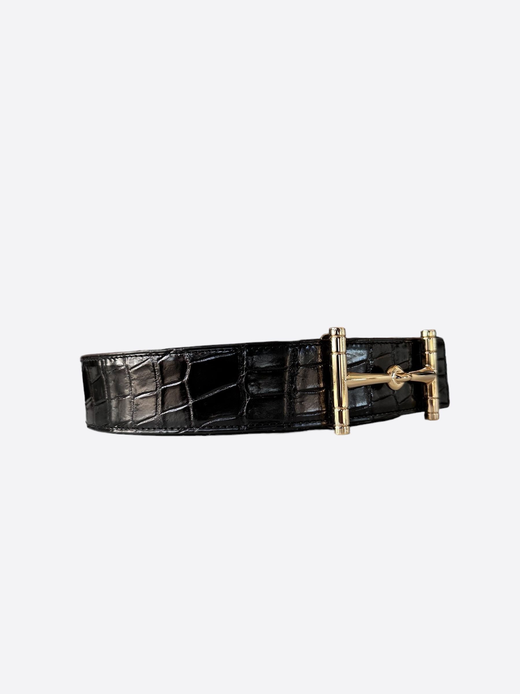 Hermes Hermes Black Crocodile H Logo Belt Size 38 - 2 Thumbnail