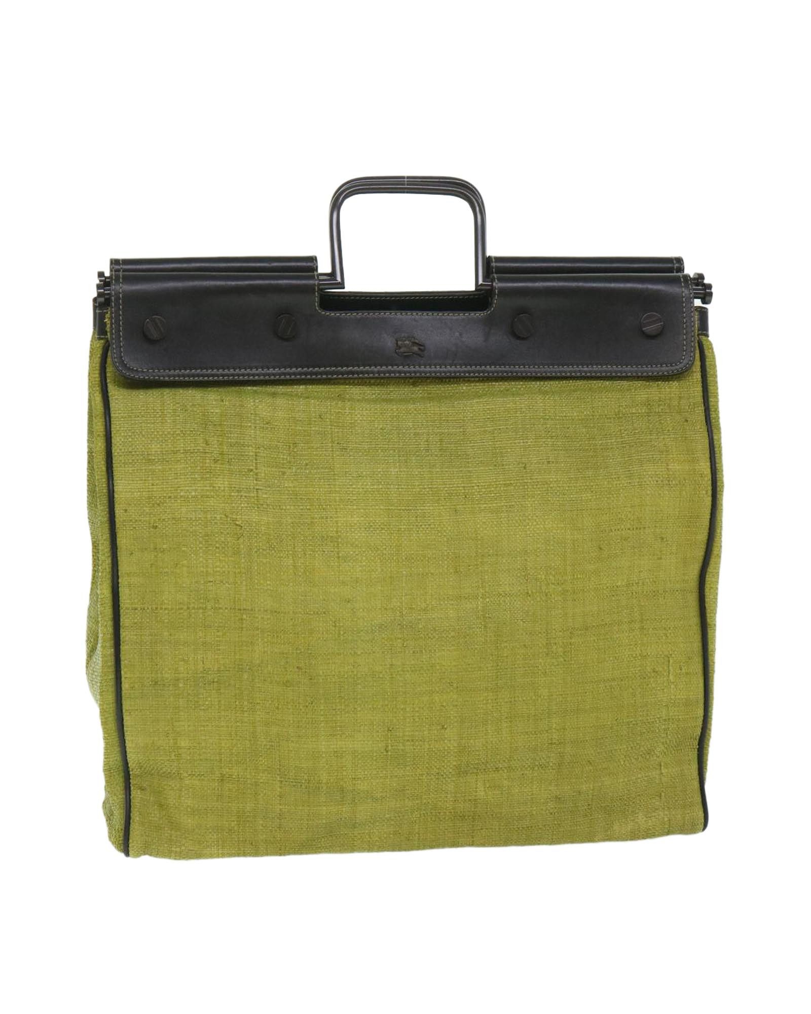 image of Burberry Green Straw And Leather Hand Bag, Women's