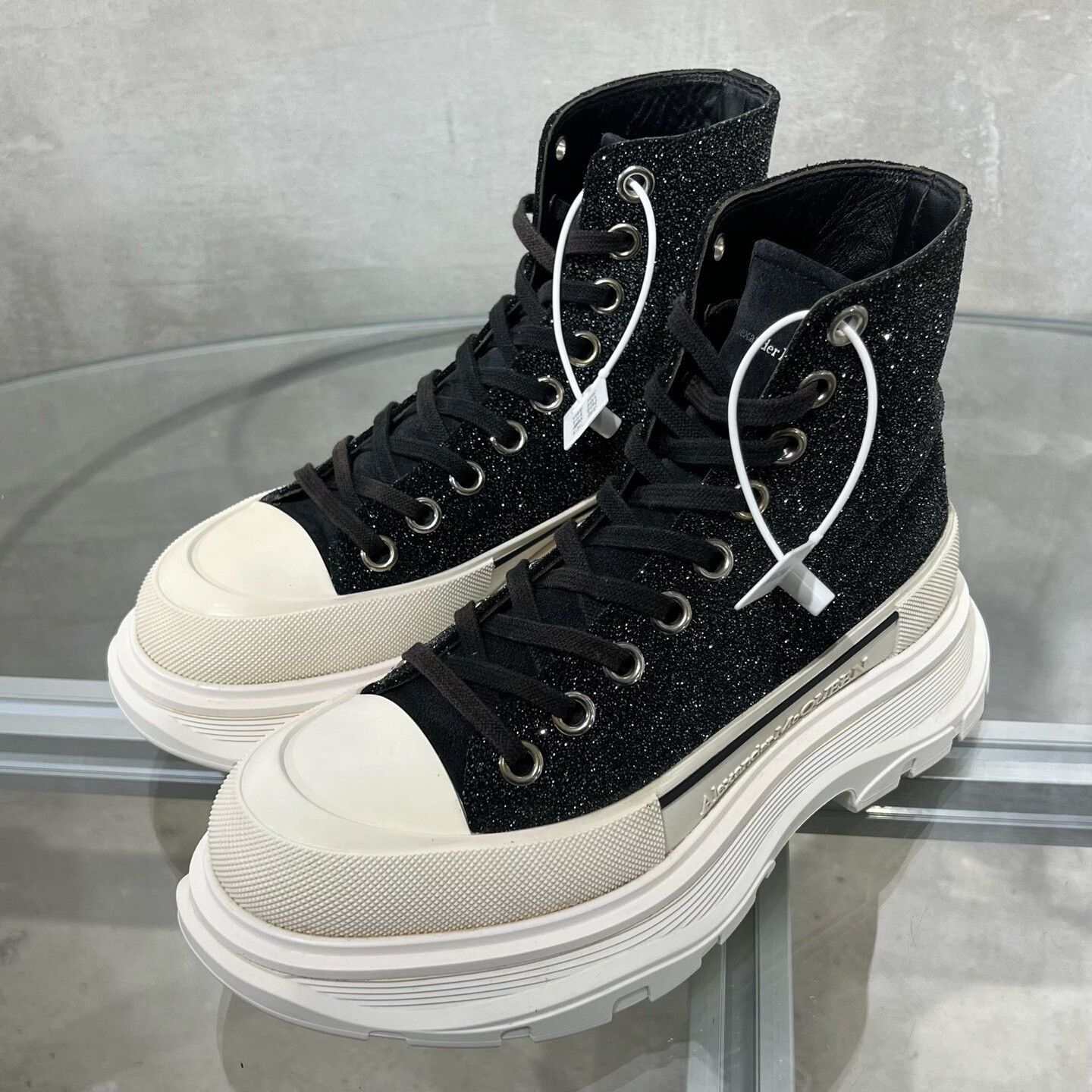 Alexander McQueen ALEXANDER MCQUEEN Shimmering Black and White Martin Boots| Size US 5.5 / IT 35.5 - 1 Thumbnail