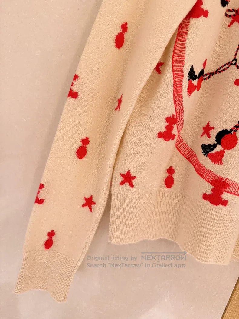 Hermes Hermes White and Red Embroidery Cashmere Sweater 40 Size F Size XS / US 0-2 / IT 36-38 - 4 Thumbnail