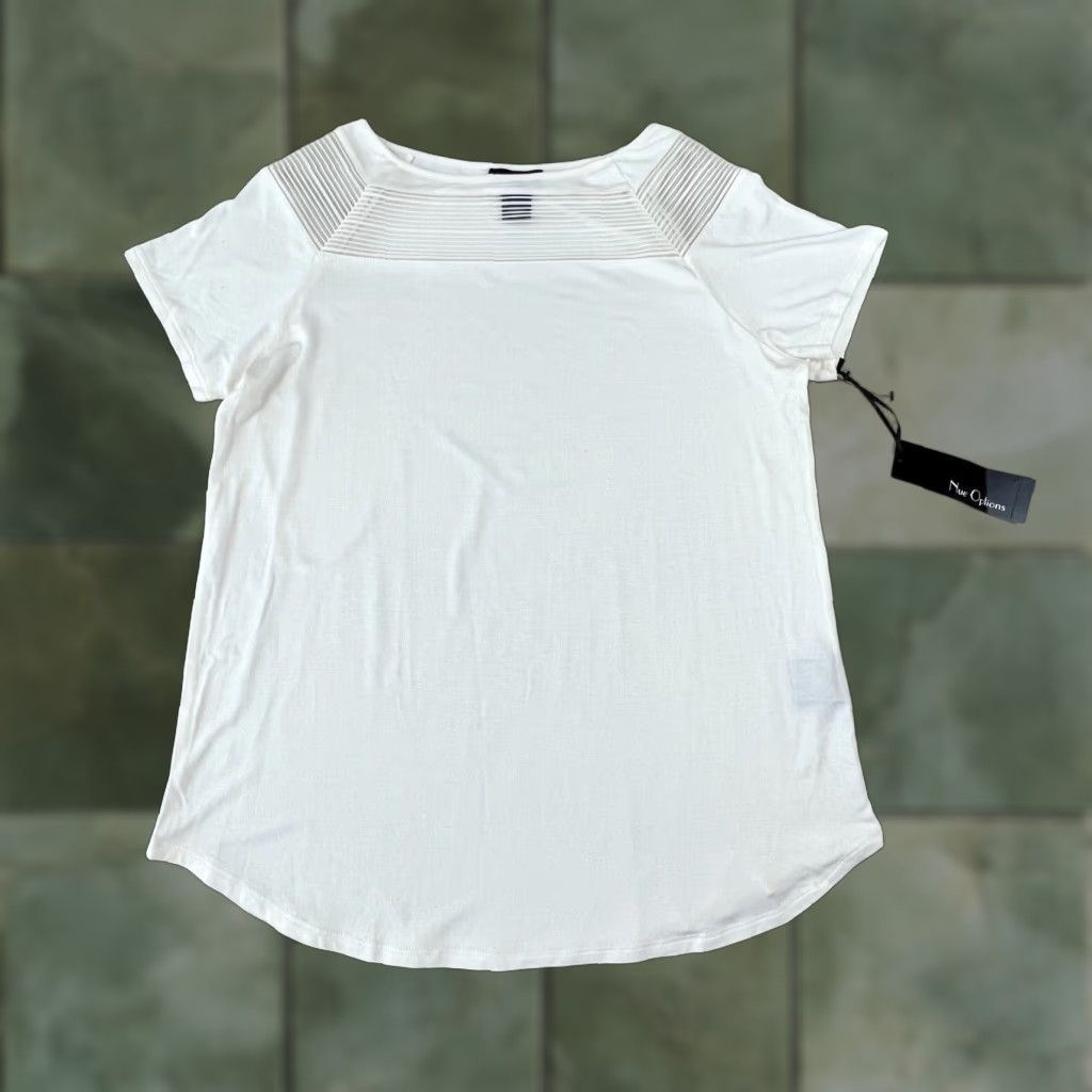 Vintage Nue Options Womens White Short Sleeve Mesh Top Blouse Large Size L / US 10 / IT 46 - 1 Thumbnail