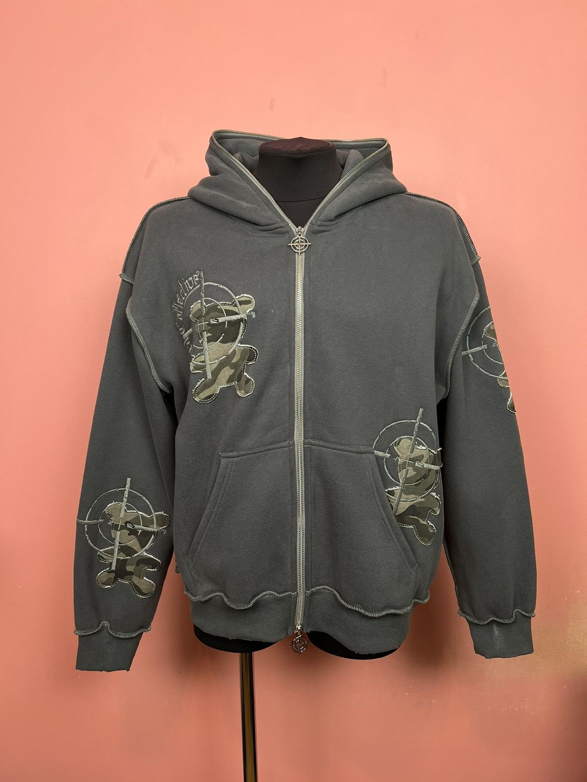 image of Avant Garde Named Collective Full Zip Hoodie Bear Streetwear Camo Hype in Grey, Men's (Size Medium)
