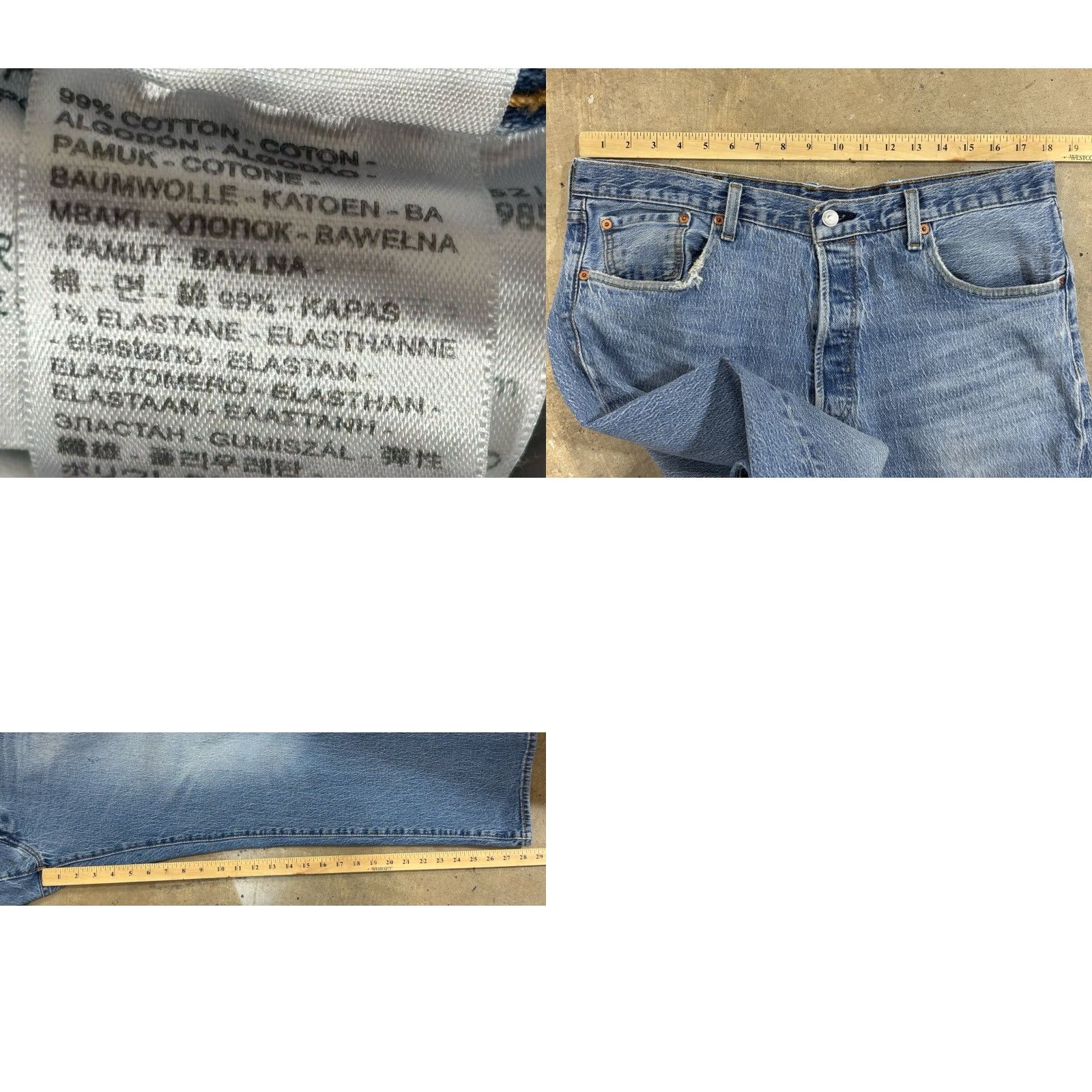 Levi's Levi's 501 Jeans Men's W38 x L30 Blue Denim Straight Leg Distressed Regular Fit 5-Pocket Cotton Blend Spandex Vintage No 90s City Hipster School Mens Size US 38 / EU 54 - 8 Thumbnail