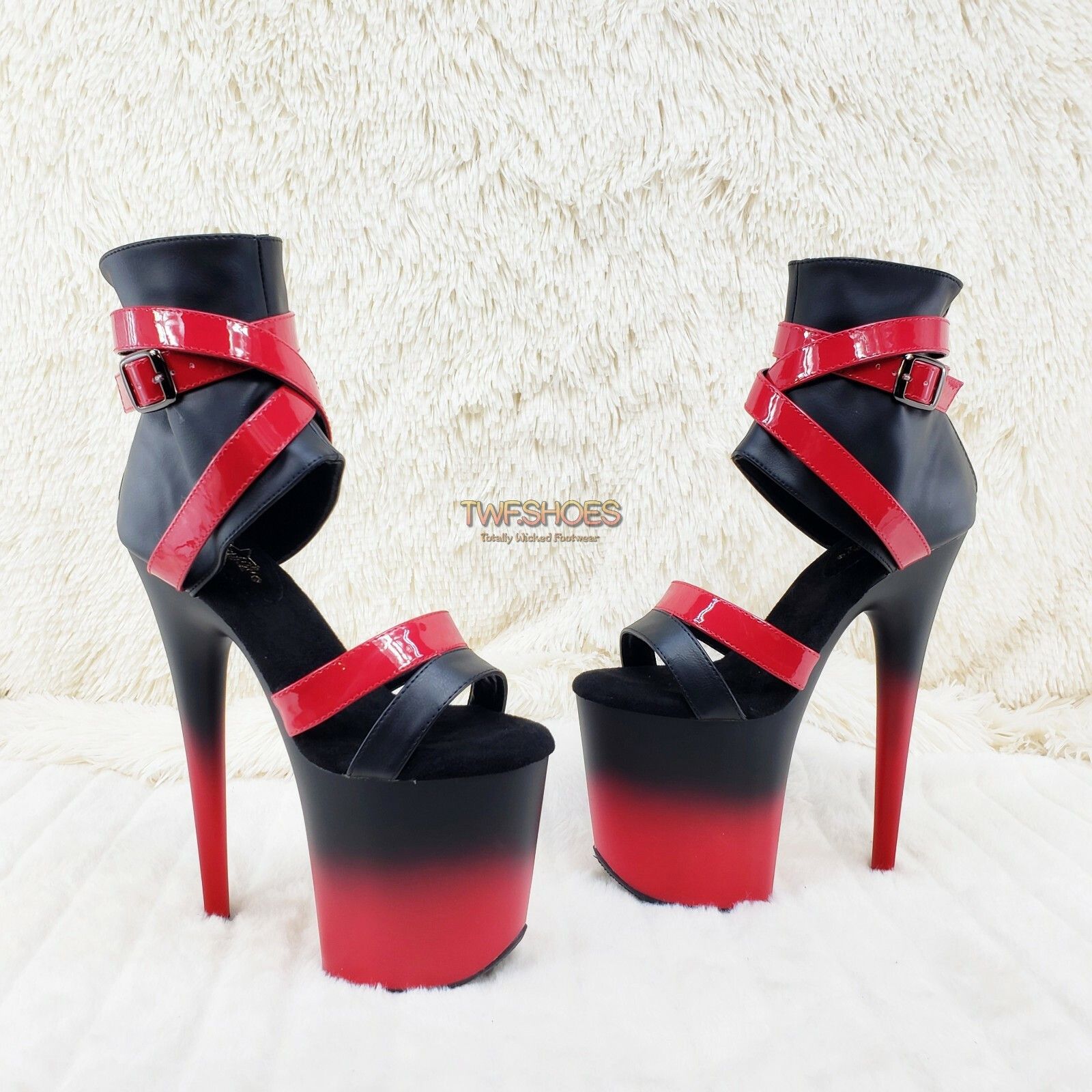 Other Flamingo 80015 Two Tone Red Black 8" High Heel Shoe Size 7-1 Size US 7 / IT 37 - 2 Thumbnail