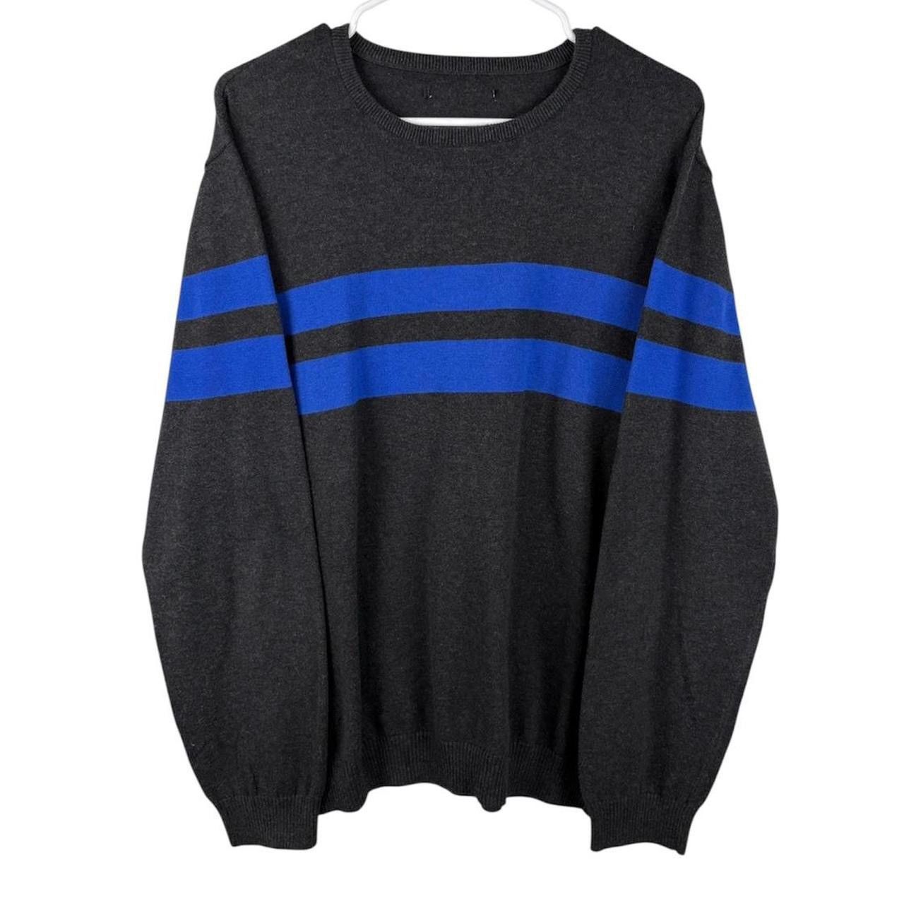 Vintage Y2K Grey and Blue Striped Crewneck Sweater Size US XL / EU 56 / 4 - 1 Thumbnail