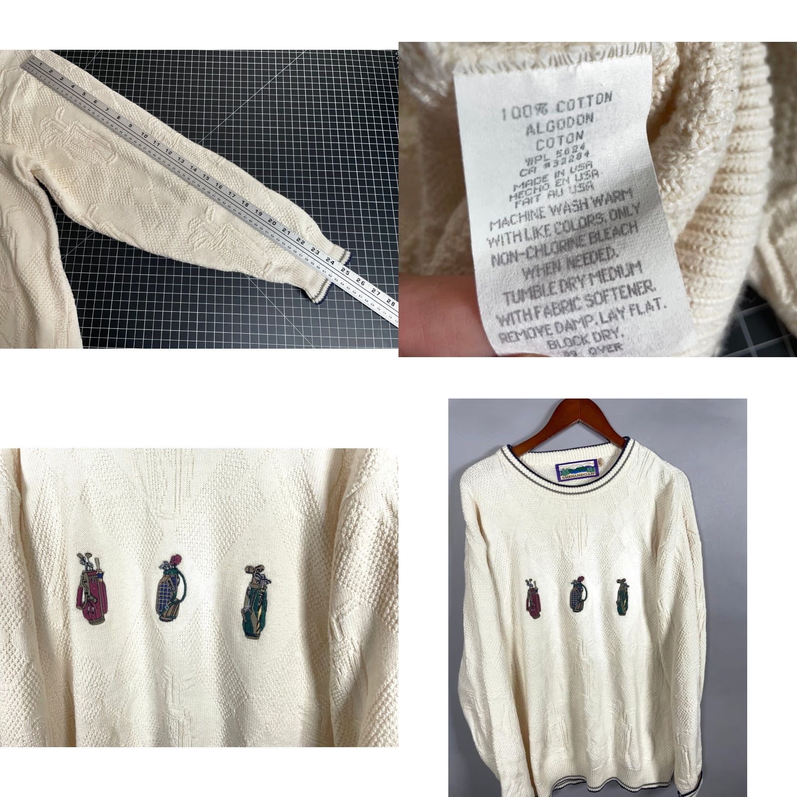 Vintage Vintage Shenandoah Men’s Heavyweight Ivory Cotton Golf Sweater XL Tall 90s Embroidered Knit Pullover Size US XL / EU 56 / 4 - 8 Thumbnail