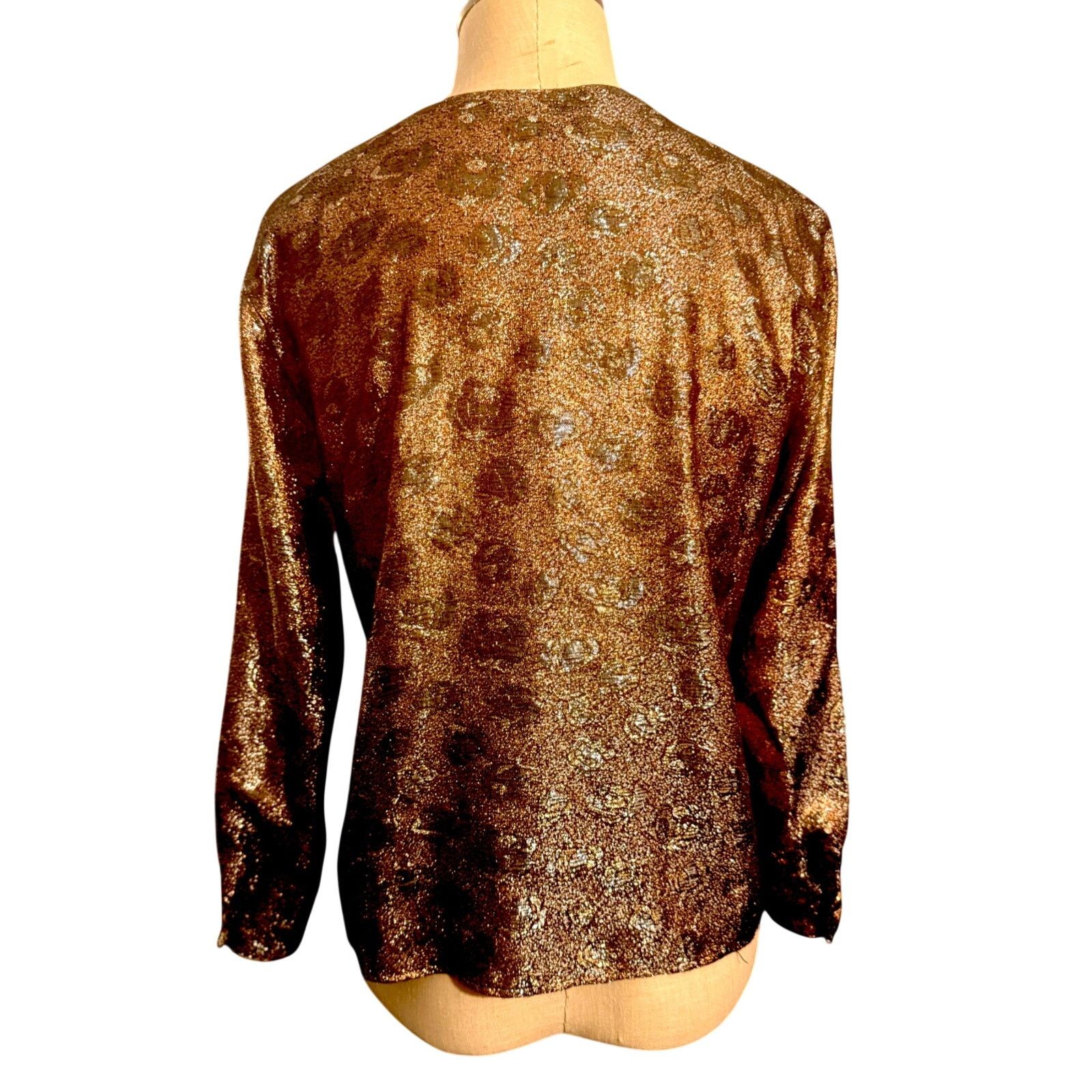 Anne Klein 90s Bronze Copper Metallic Brocade Evening Jacket Size M / US 6-8 / IT 42-44 - 4 Thumbnail