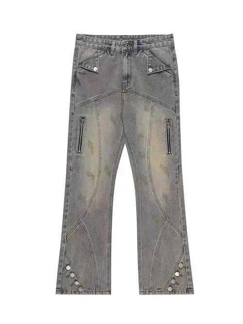 Jean Retro distressed yellow mud-dyed straight-leg zipper jeans Size US 32 / EU 48 - 4 Thumbnail