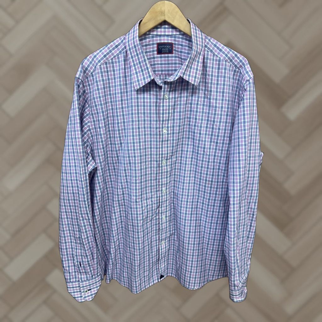 UNTUCKit UNTUCKit Button-Front Shirt L/S XXL Pink Check Cotton Wrinkle Free Shirt Mens Regular Collared Button-Up Colorful Multicolor Seasonal All Seasons Size US XXL / EU 58 / 5 - 1 Thumbnail