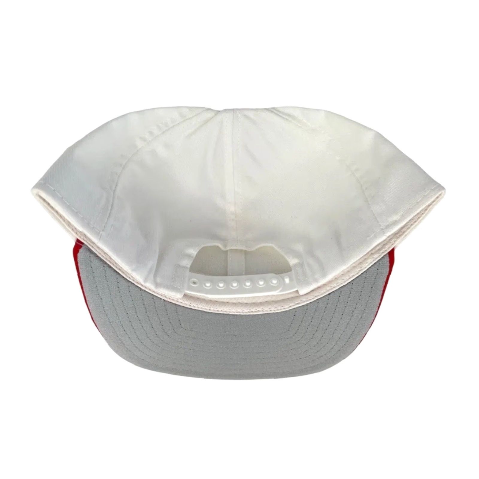 Vintage VINTAGE DeLong Canvas Snapback Hat Cap Adult M/L White Crown & Snap Red Bill Grey Underbill 90s Made in USA Deadstock NWOT Adjustable Mens Boys Size ONE SIZE - 7 Thumbnail