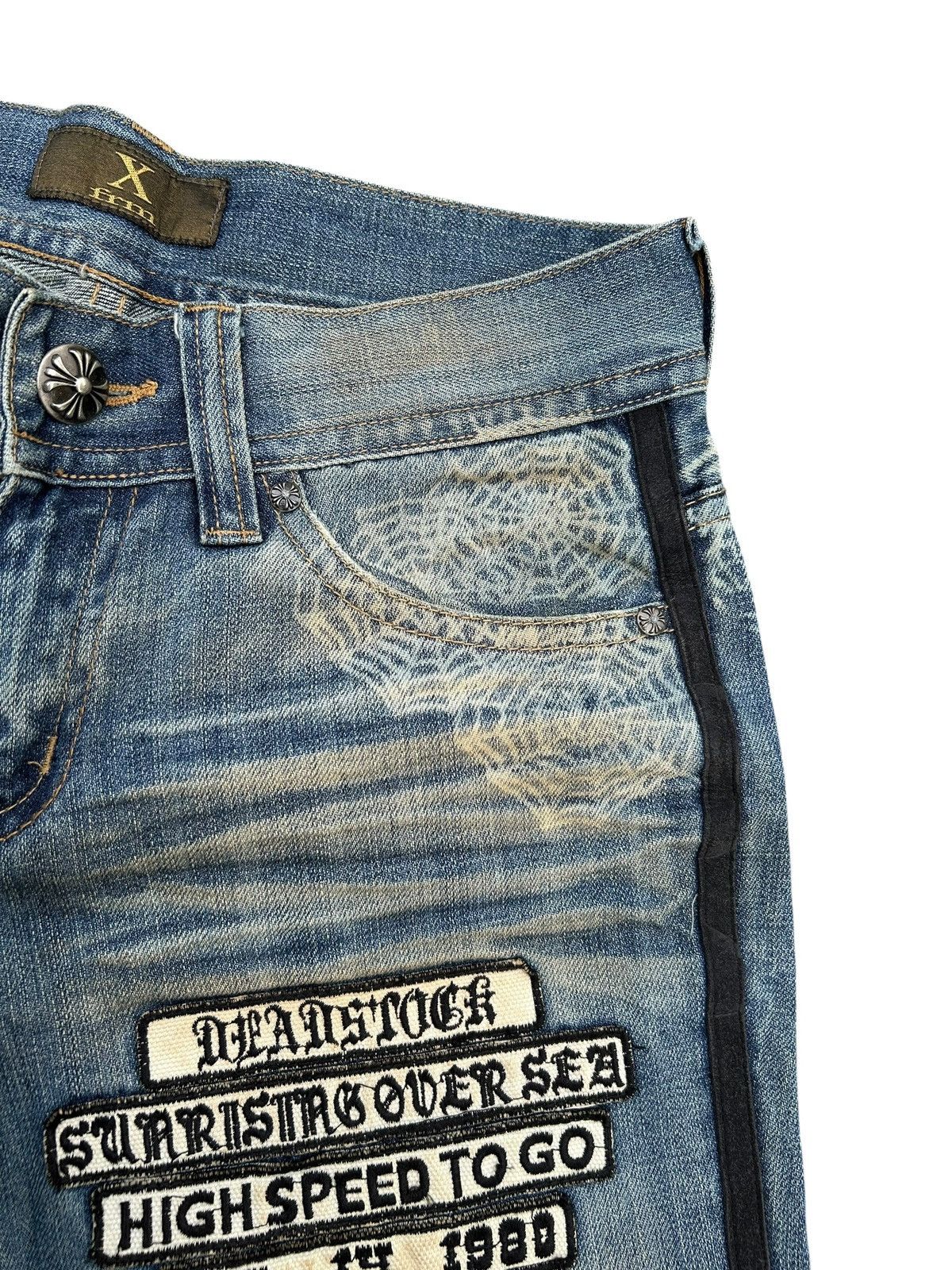If Six Was Nine FLARE🔥 Xfrm Japanese Punk Bondage Rusty Faded Denim Jeans ☠️🎌 Size US 30 / EU 46 - 7 Thumbnail
