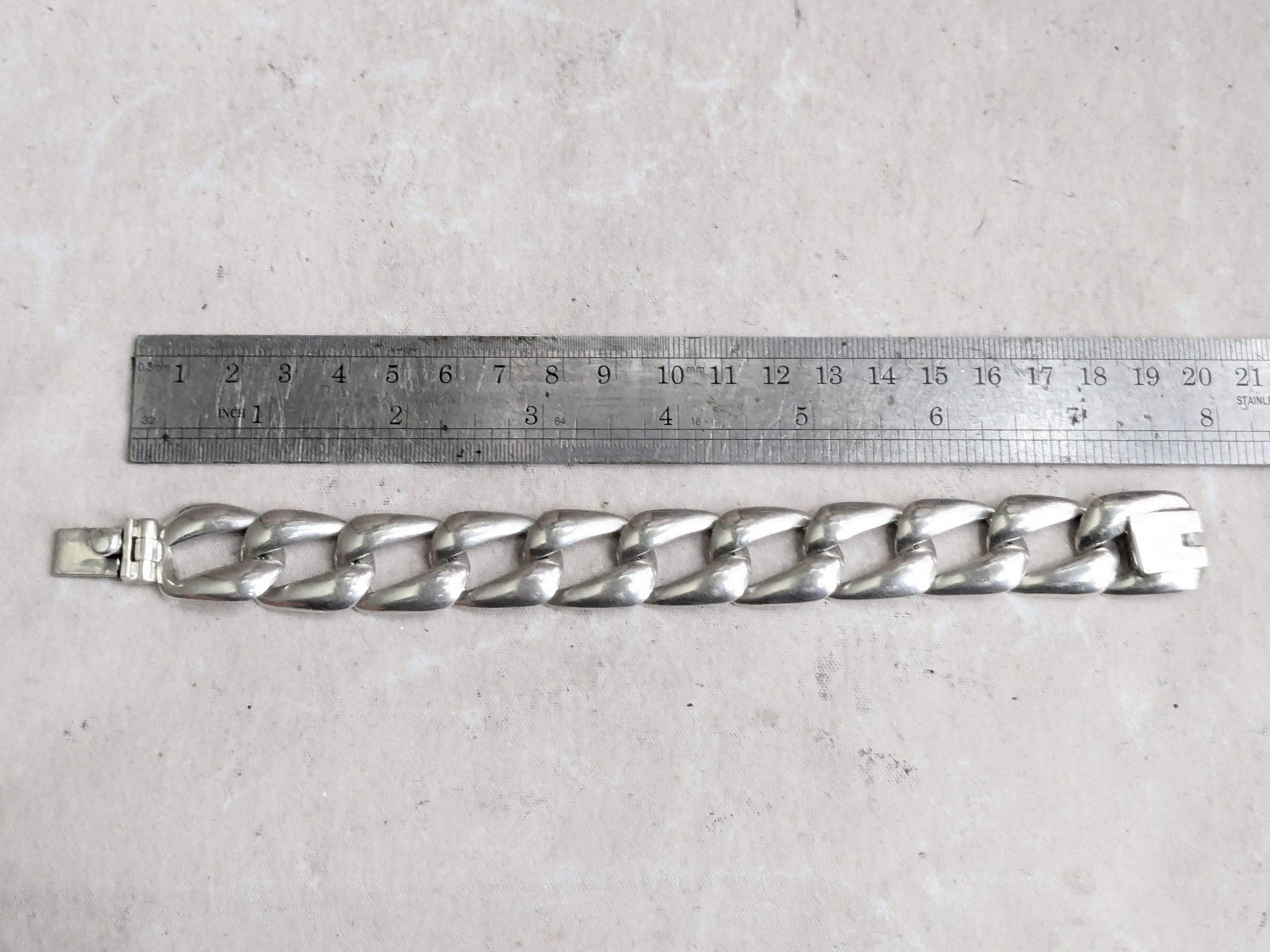Jewelry Vintage Sterling Silver Bracelet Cuban Curb 7.75 Mexico Size ONE SIZE - 12 Thumbnail