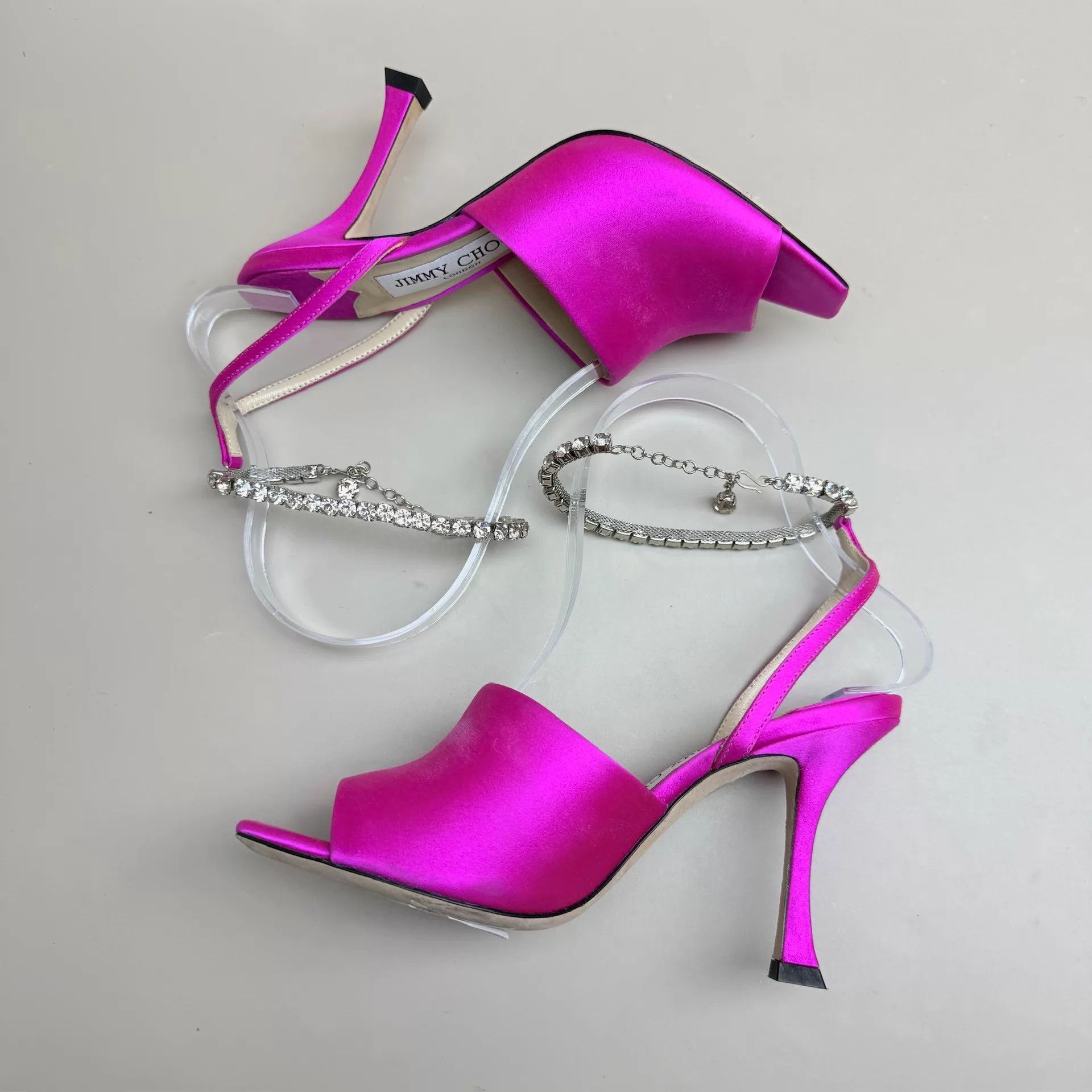 Jimmy Choo Jimmy Choo Pink Satin Heels Rhinestone Buckle 35 Size US 4.5 / IT 34.5 - 5 Thumbnail