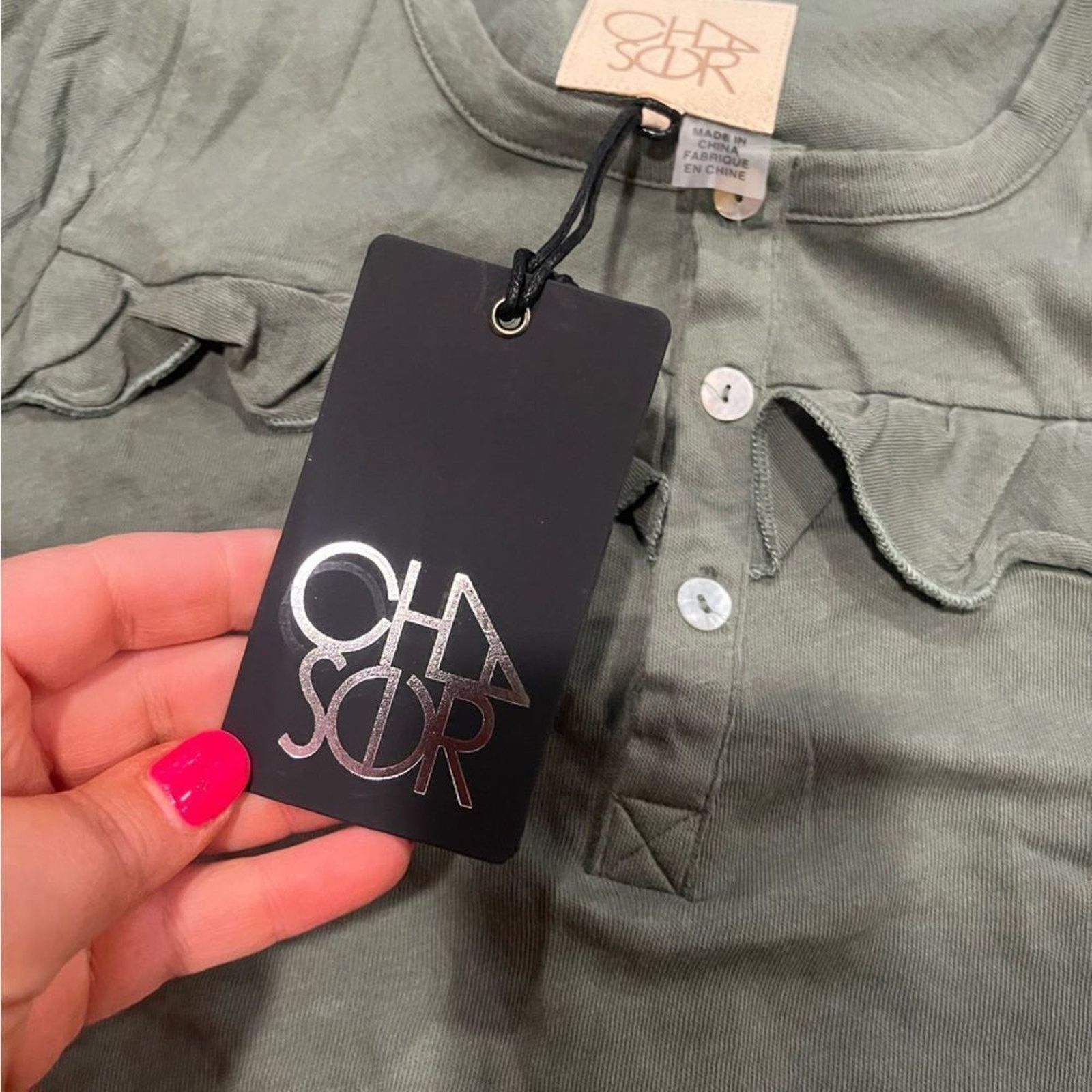 Vintage NWT Chaser Olive Green Long Sleeve Ruffled T-Shirt Sz S Size S / US 4 / IT 40 - 3 Thumbnail