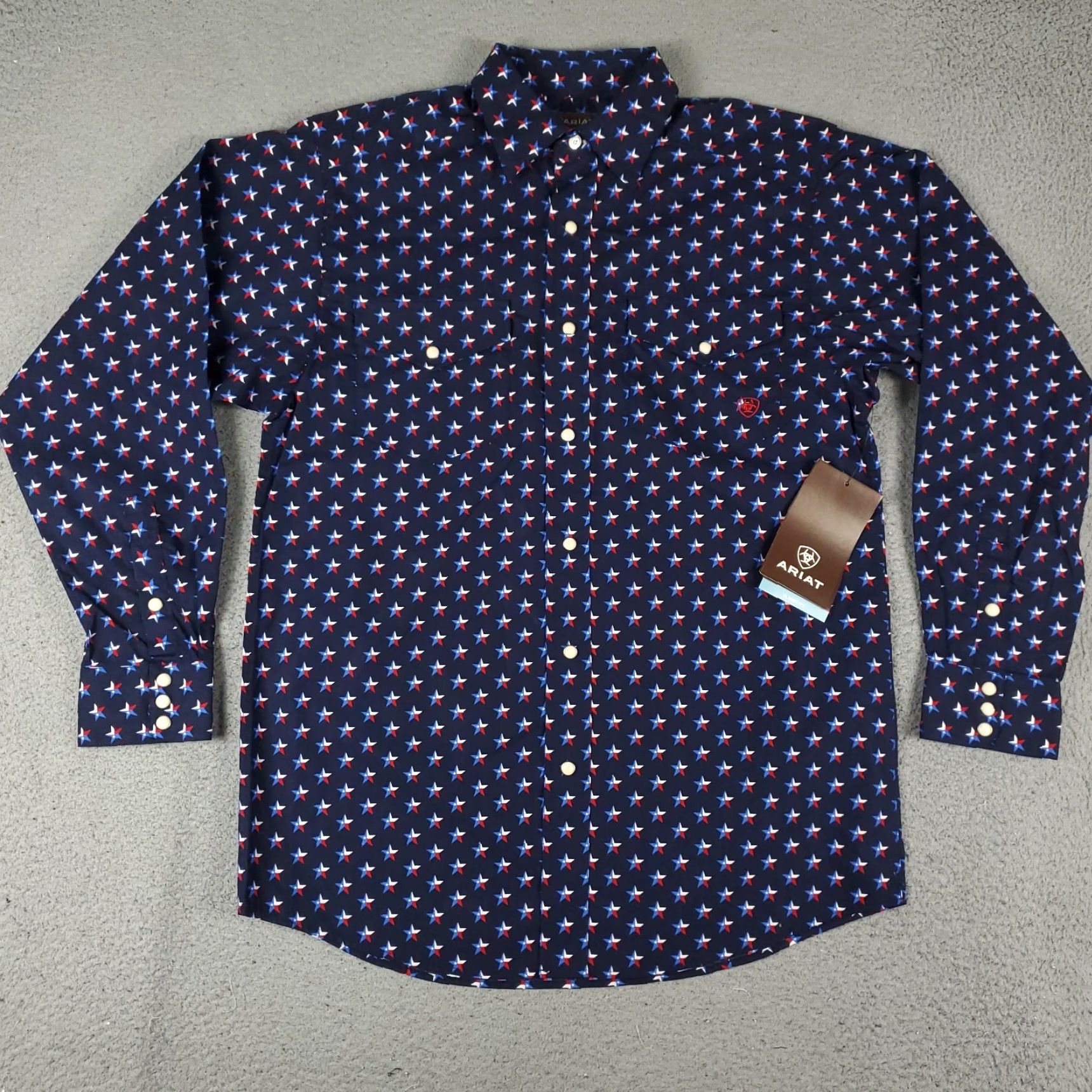 Ariat Shirt Mens Small Blue Western Pearl Snap Button Long Sleeve Star Print?