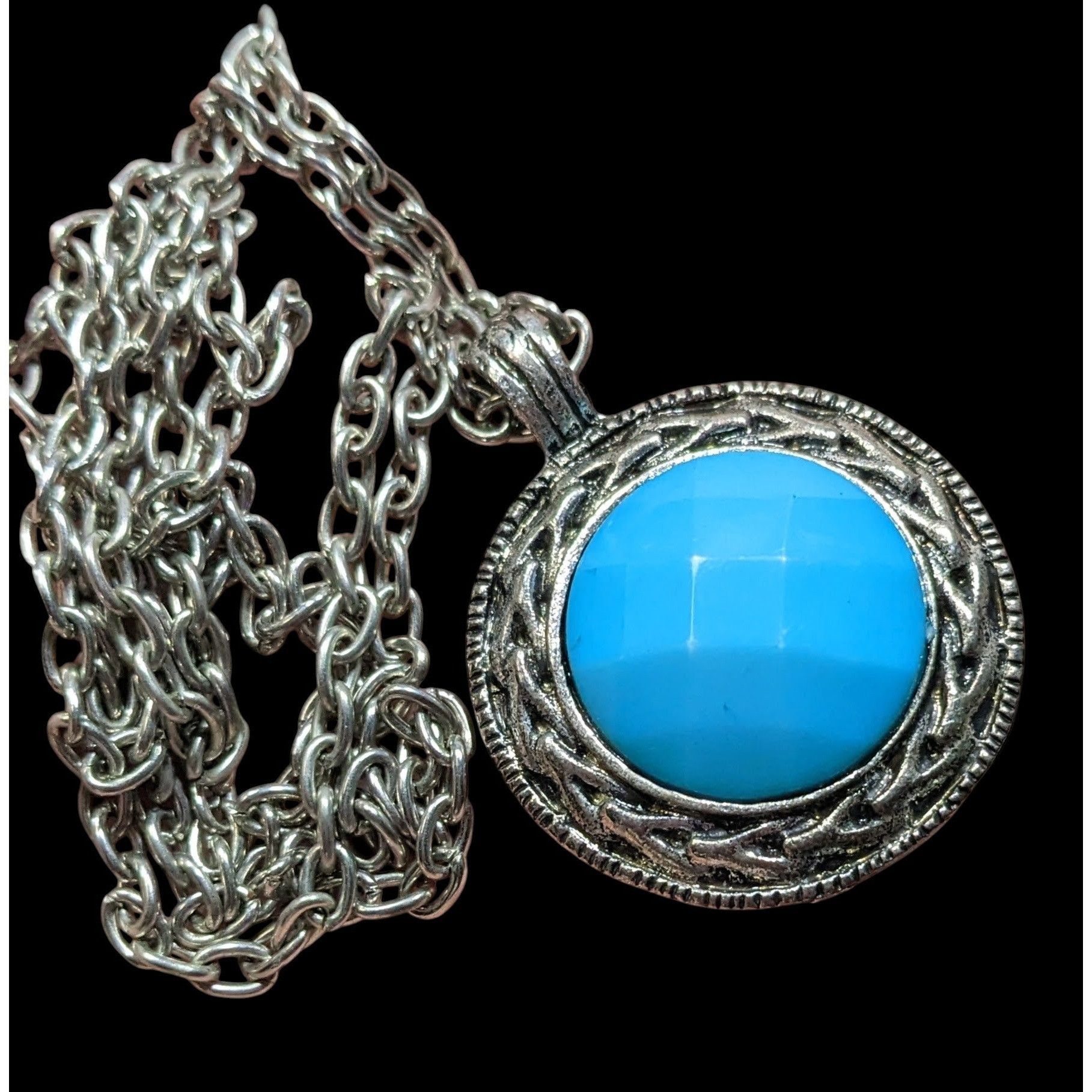 Other Bohemian Blue Pendant Necklace With Silver Tone Bezel And Ch Size ONE SIZE - 3 Thumbnail