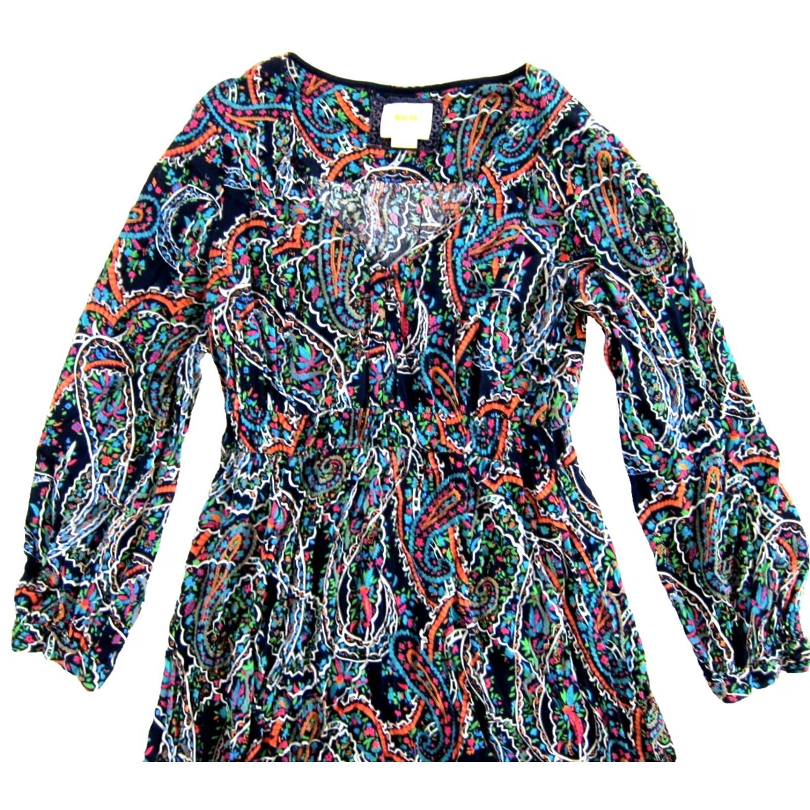 Vintage Maeve Dress V-Neck 3/4 Sleeve Midi Floral Small Pink Black Blue Rayon Pattern Bohemian Hippie 100% Rayon Womens Size S / US 4 / IT 40 - 4 Thumbnail