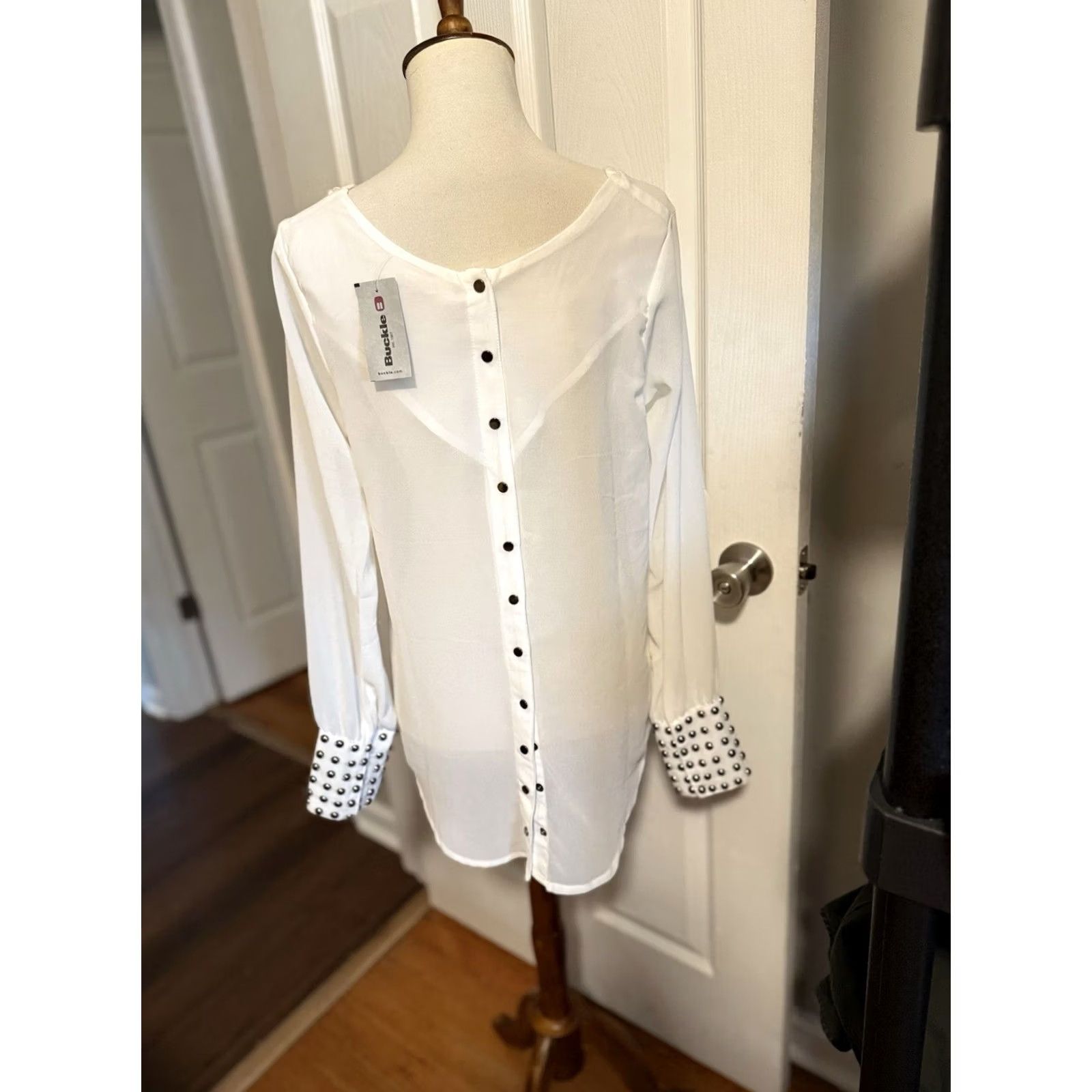 Vintage Double Zero White Lace Blouse Studded Sleeves S Womens Blouse Size S / US 4 / IT 40 - 4 Thumbnail