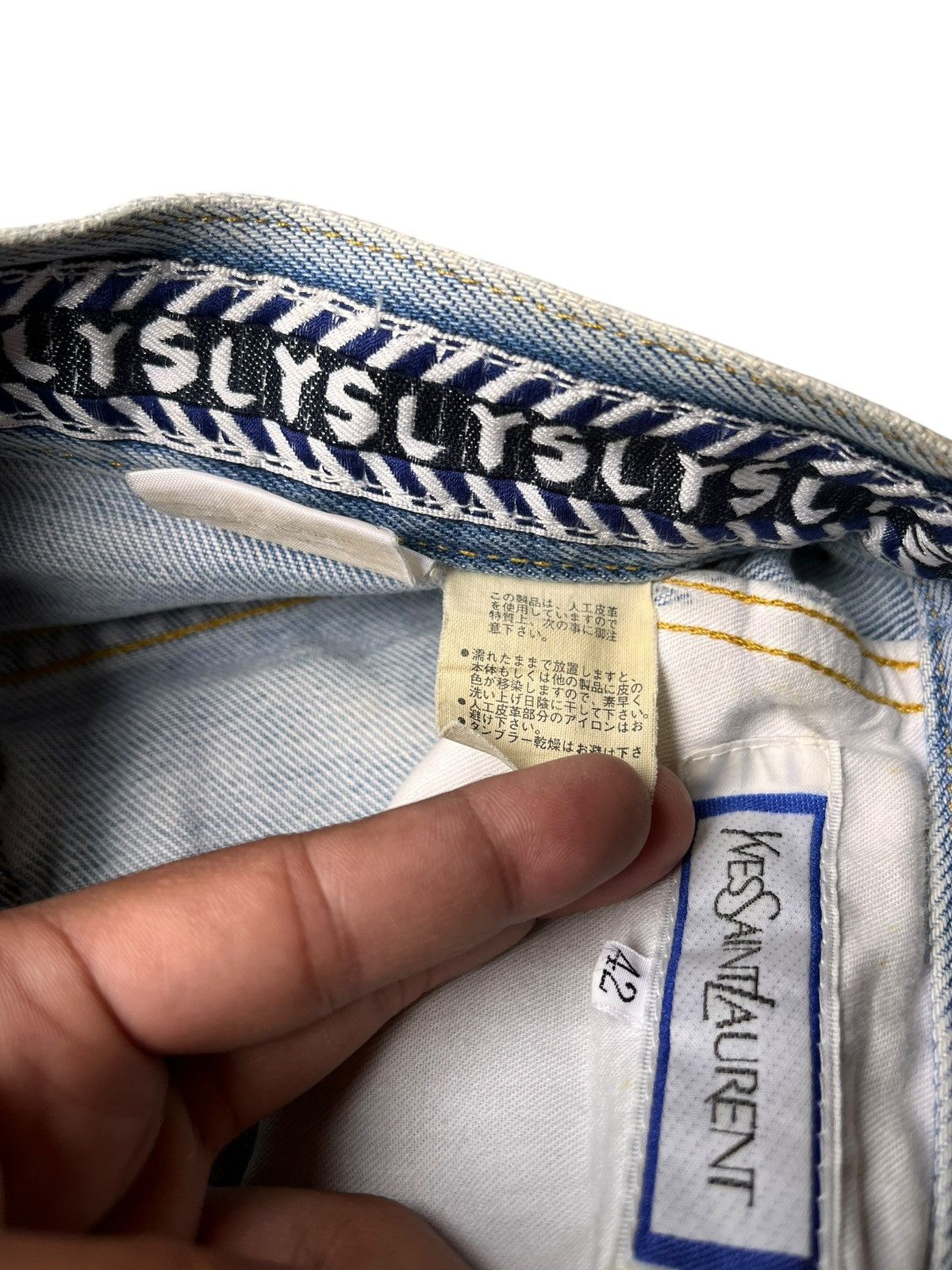 Yves Saint Laurent Yves Saing Laurent Leather Patch Denim Pants Size US 27 - 12 Thumbnail