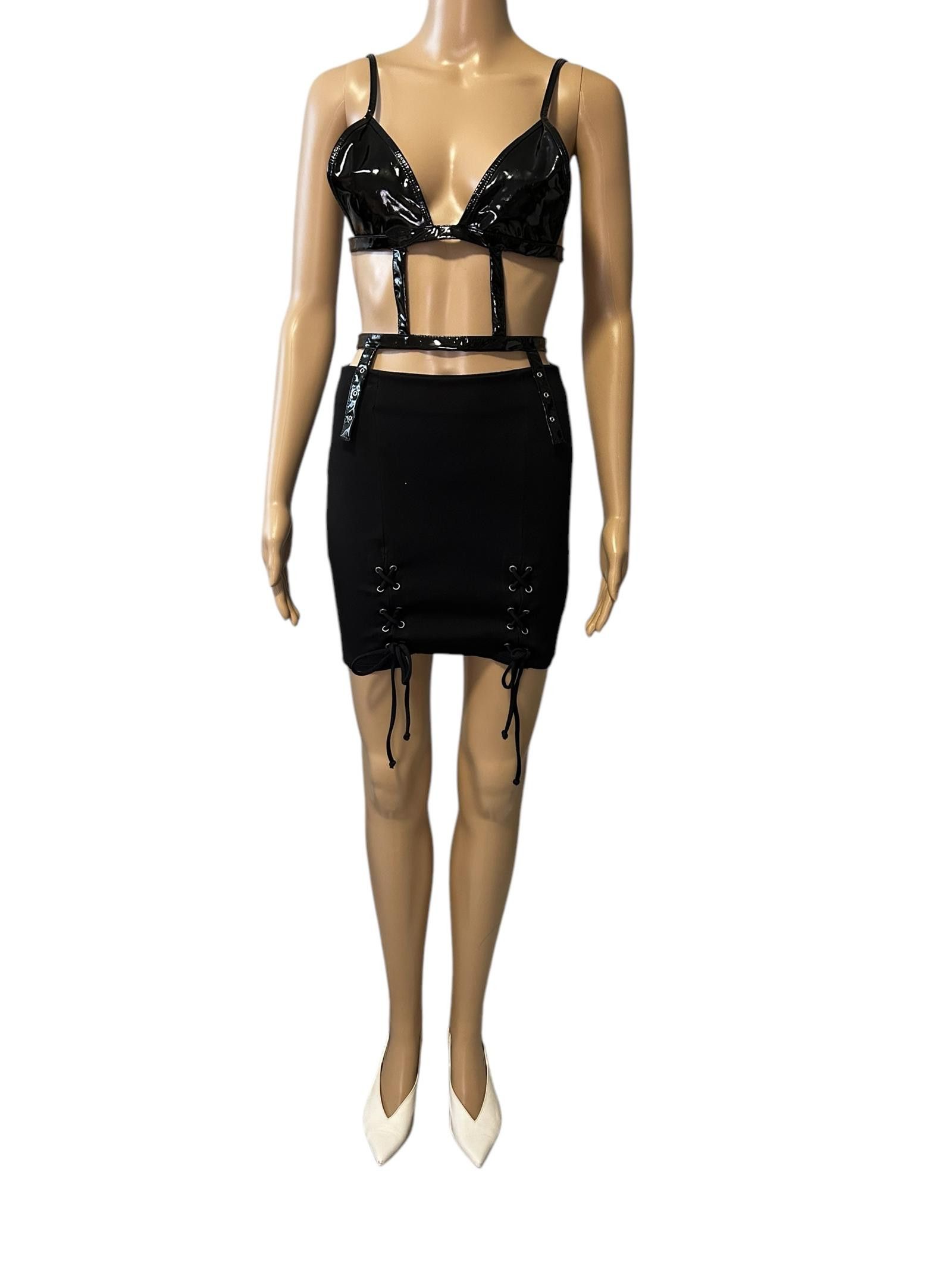 Designer Chic Black PVC Two-Piece Set with Lacing Details Size S / US 4 / IT 40 - 1 Thumbnail