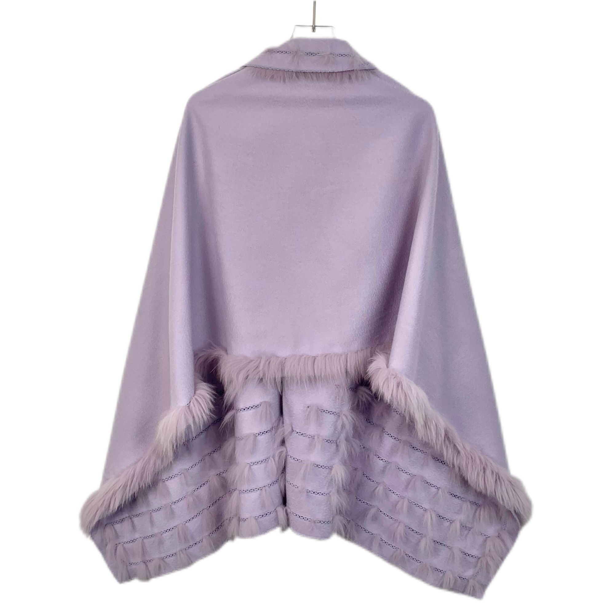 Fendi Fendi Lavender Faux Fur Trim Poncho Cape Wrap Shawl Size ONE SIZE - 2 Thumbnail