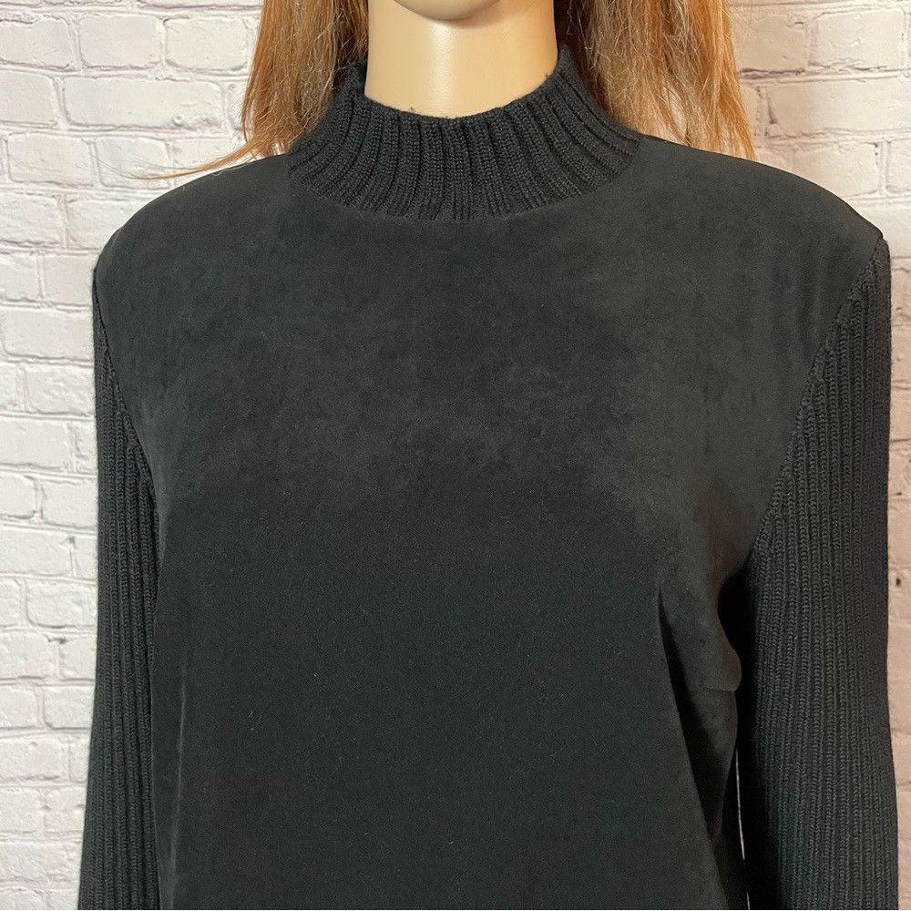 Talbots Vintage Talbots Black Faux Suede Wool Knit Sleeve Sweater S Size XL / US 12-14 / IT 48-50 - 8 Thumbnail