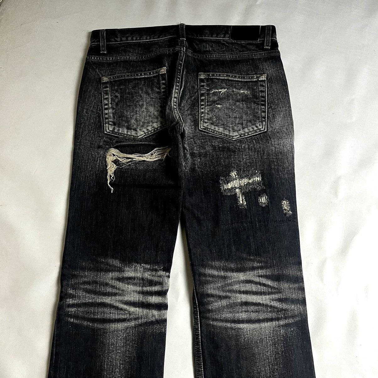 JACKROSE 2000s- Jackrose Faded Black Clawmark Crash Denim Size US 31 - 6 Thumbnail