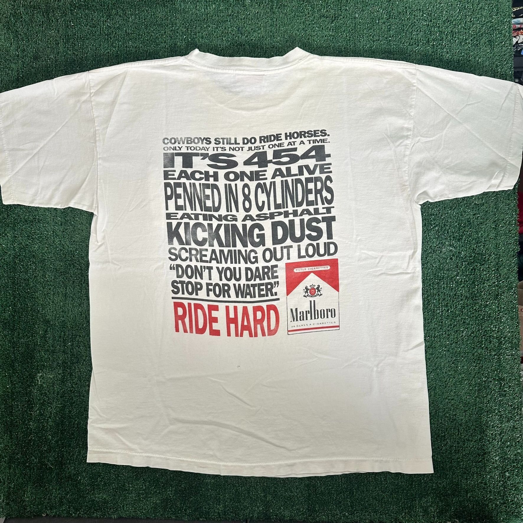 Marlboro Vintage 90s Marlboro Ride Hard T-Shirt Single Stitch Tee Size US XL / EU 56 / 4 - 1 Thumbnail