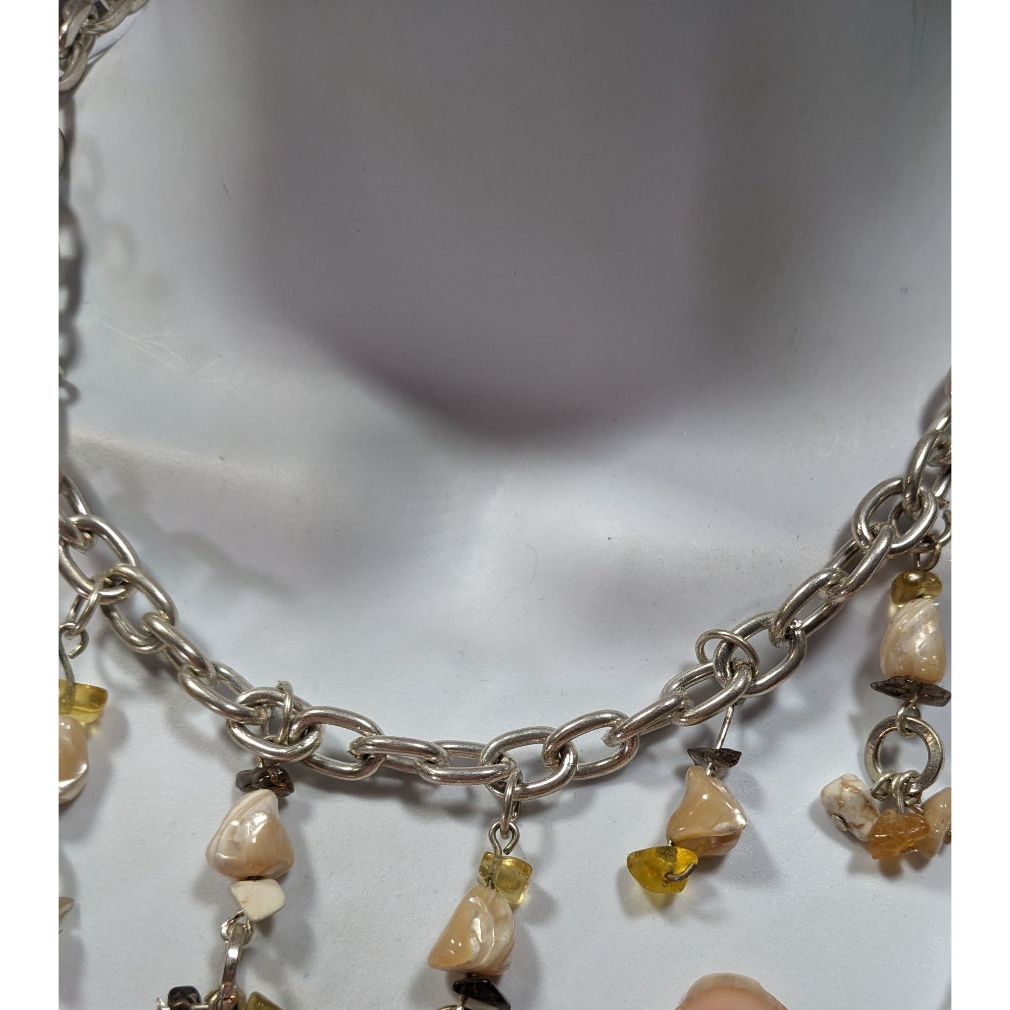 Handmade Handmade Gemstone Chip Fringe Necklace On Silver Tone Chain Size ONE SIZE - 3 Thumbnail