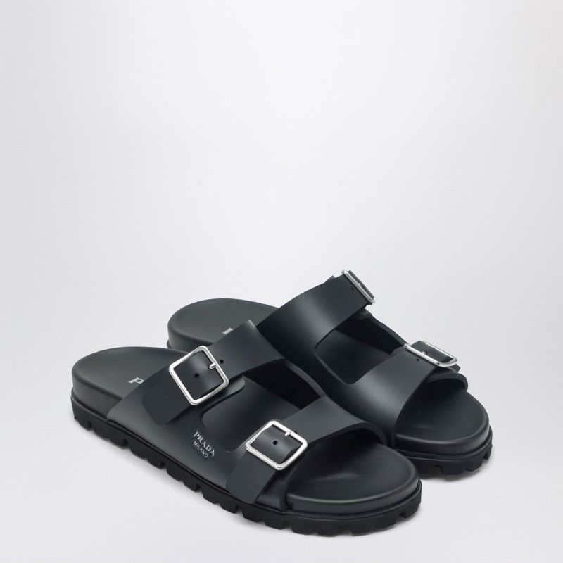 Prada Black Leather Slider Sandals