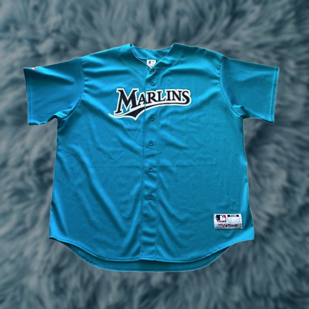 MLB VINTAGE Majestic Florida Marlins Baseball Jersey Shirt 2XL Mens Teal Blue 90s MLB TEAM Mens Size US XXL / EU 58 / 5 - 1 Thumbnail