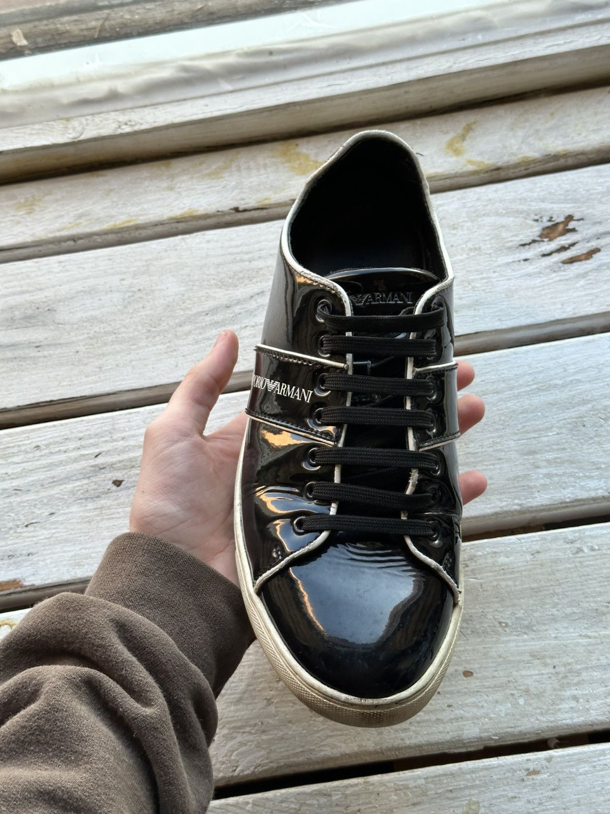 Designer × Emporio Armani × Giorgio Armani 🚨ARMANI BLACK SHOES MINIMALISM SNEAKERS MONOGRAM LUXURY Size US 6 / EU 39 - 3 Thumbnail