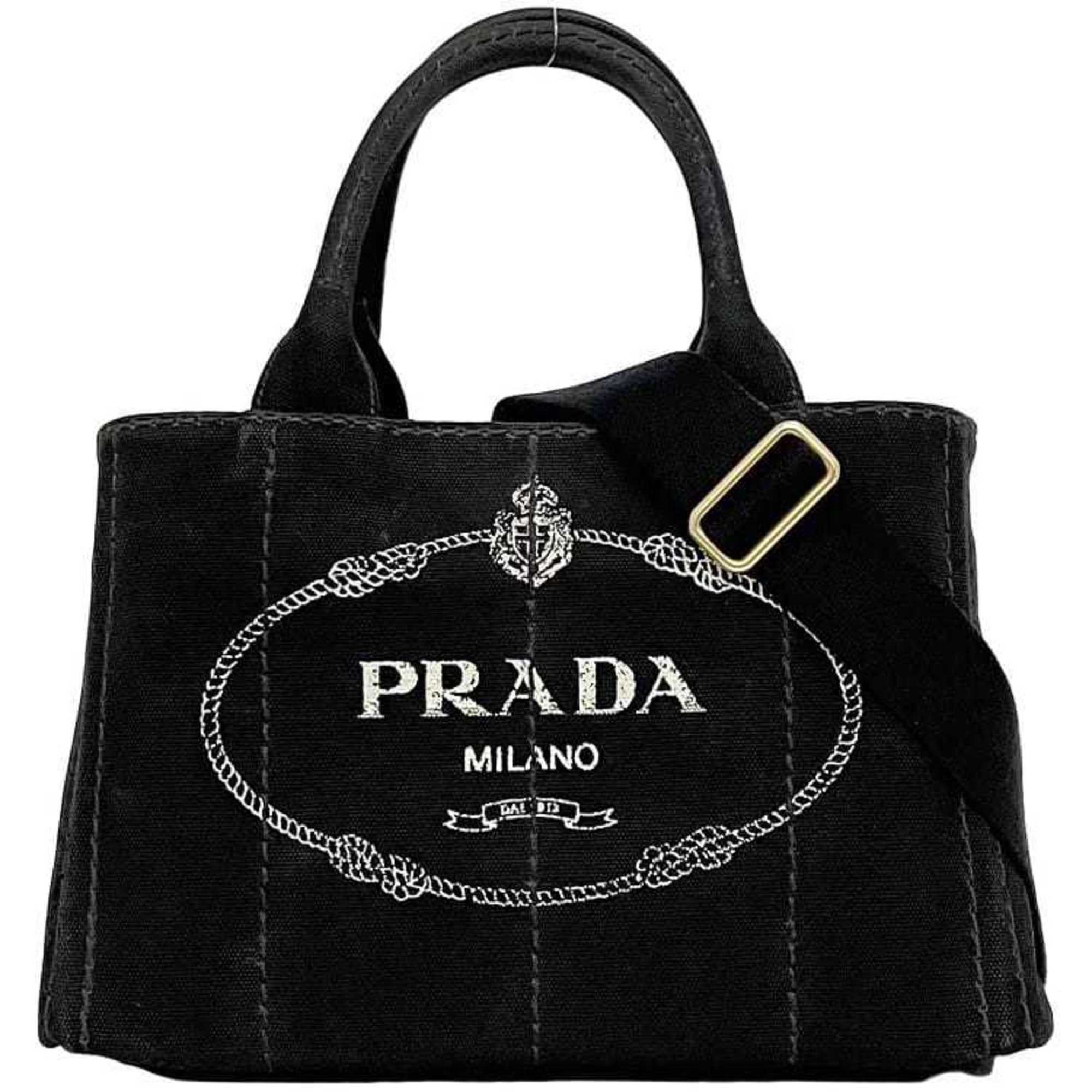 Prada 2-Way Bag Canapa Tote F-23337 Black Nero 1Bg439 Canvas 204 Prada Stitch Handbag Shoulder Crossbody Men's Women's