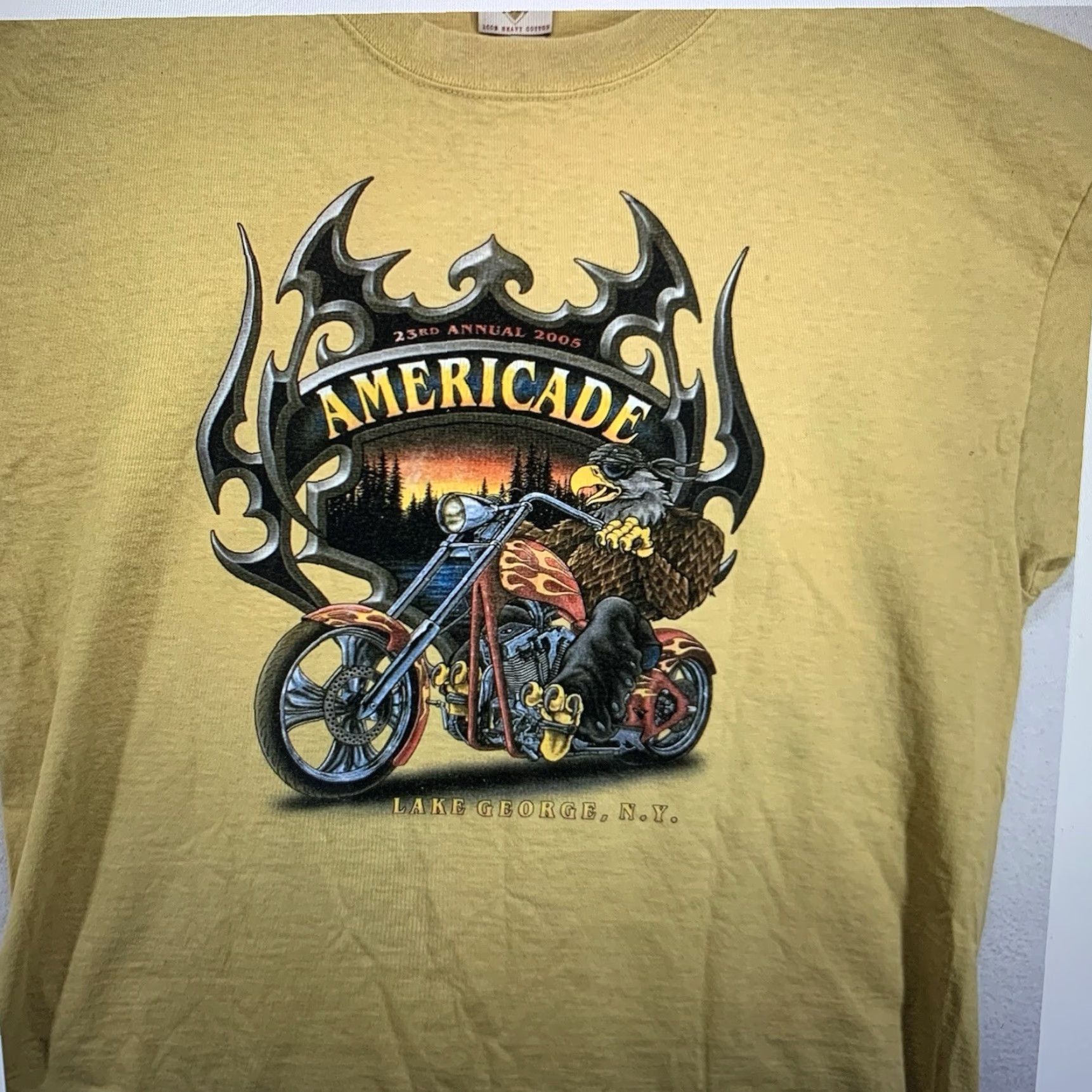 Budweiser VINTAGE Budweiser Men's T-Shirt Biker Motorcycle Rally 2005 Short Sleeve Crew Neck Yellow Cotton XL Size US XL / EU 56 / 4 - 3 Thumbnail