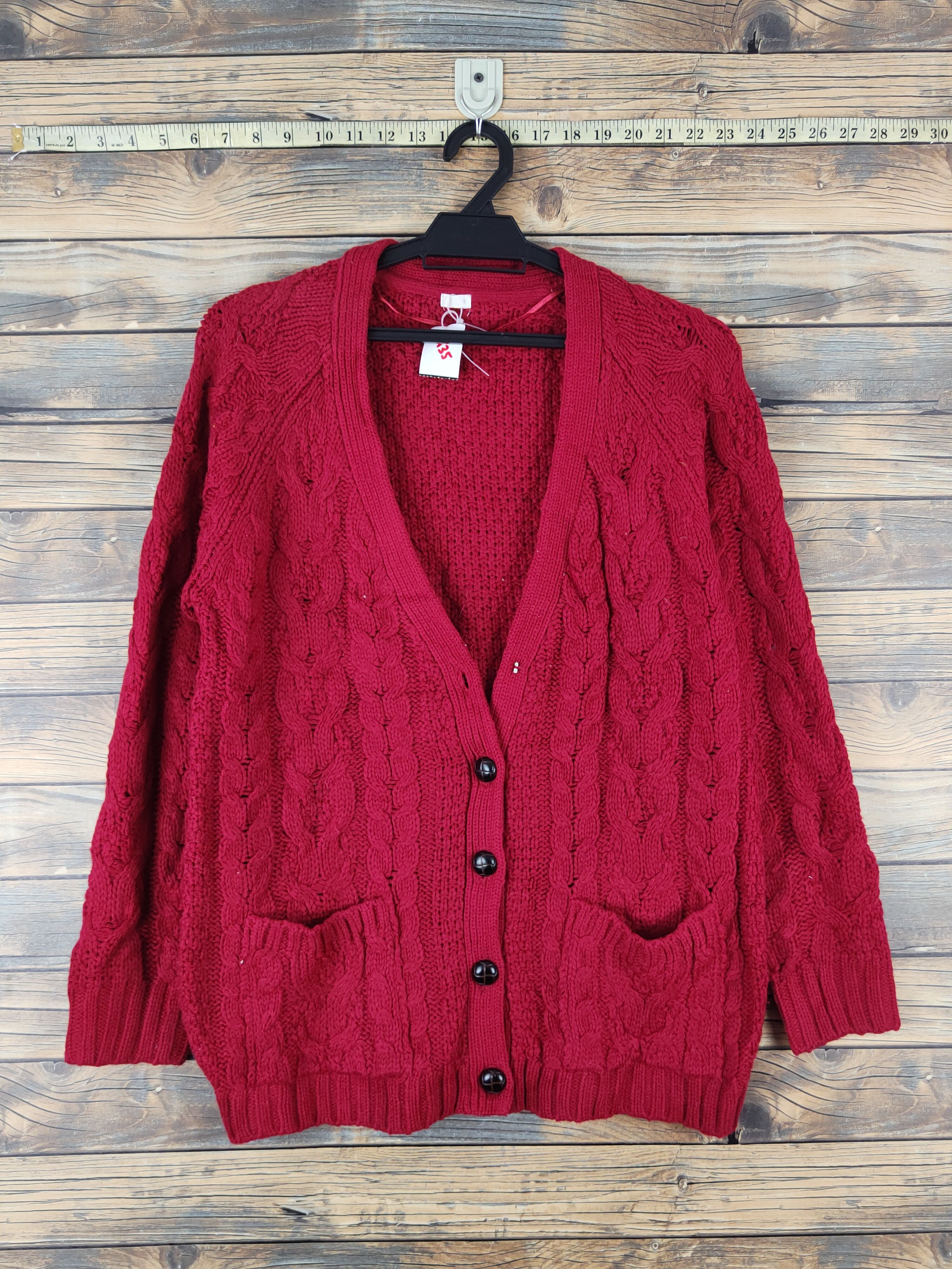 Aran Isles Knitwear × Japanese Brand GU Red cable Knitwear Cardigan #W1435 Size US S / EU 44-46 / 1 - 1 Thumbnail