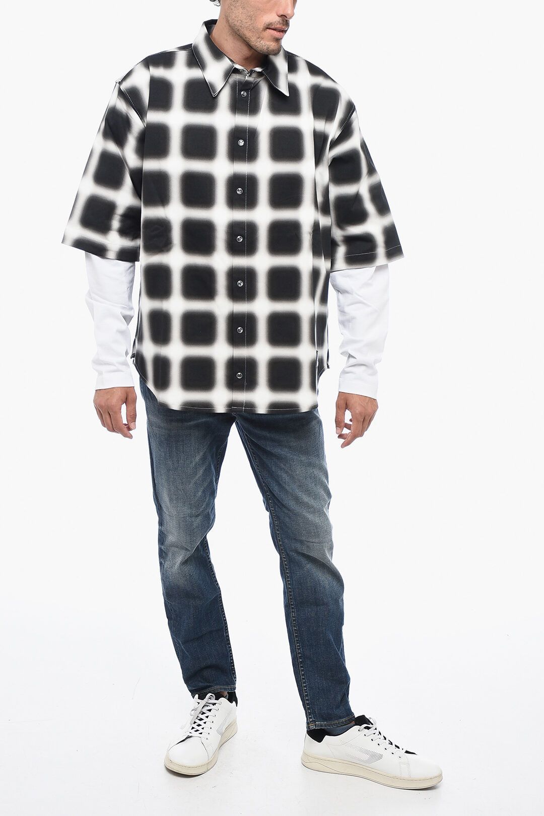Marcelo Burlon og1mm0824 Check Cotton Shirt in Black White Size US XS / EU 42 / 0 - 4 Thumbnail