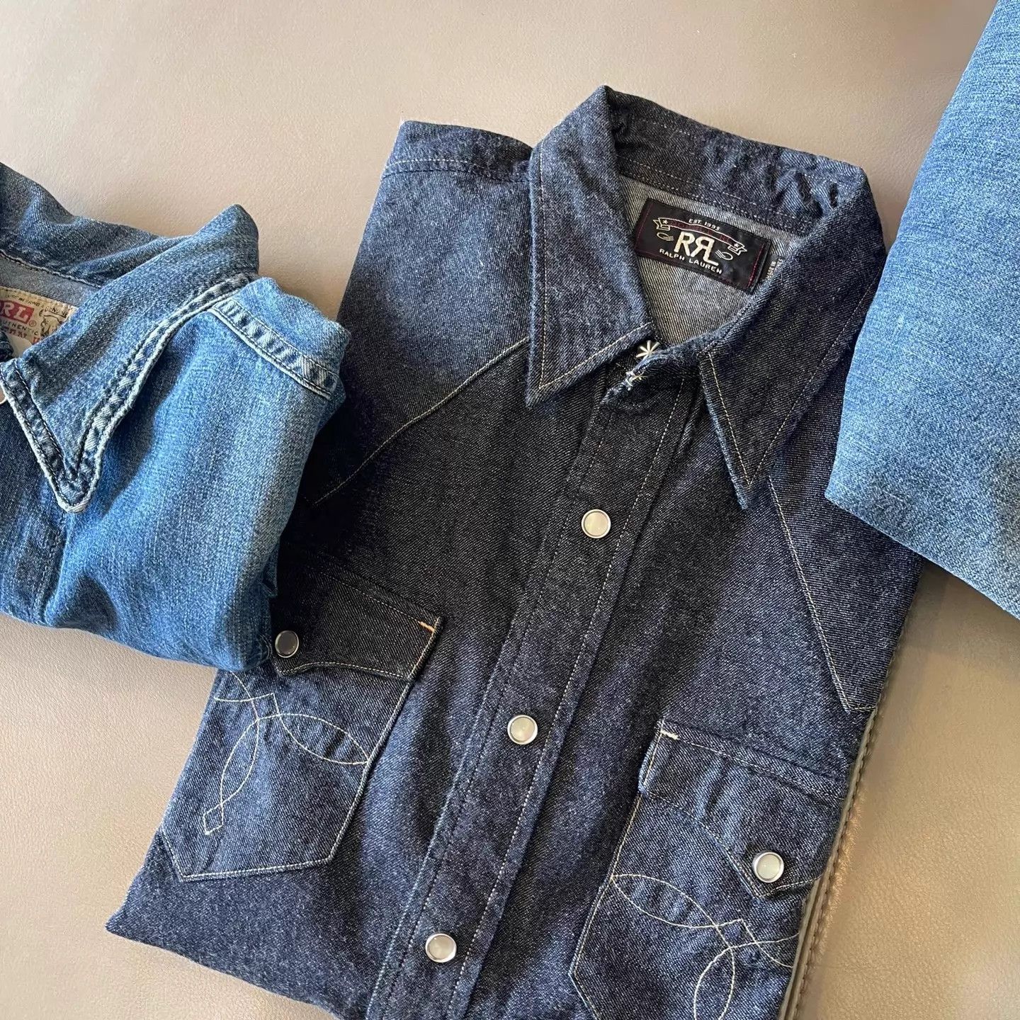 RRL Ralph Lauren RRL Thick Natural Wash Denim Shirt S (Bull Silver Button) Size US S / EU 44-46 / 1 - 2 Thumbnail
