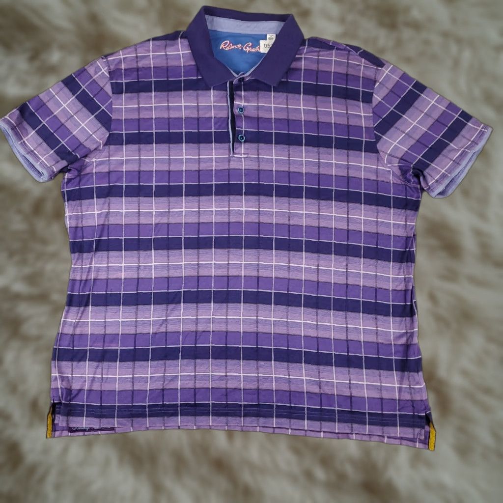 Robert Graham VINTAGE Robert Graham Polo Shirt Mens 2XL Purple Plaid Skull Rose Casual Short Sleeve Polo Size US XXL / EU 58 / 5 - 1 Thumbnail
