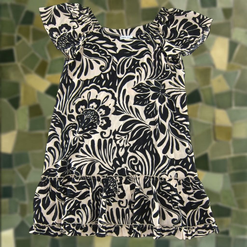 Vintage Robbie Bee Floral Off Shoulder Cap Sleeve Midi Sun Dress L Black Ivory Rayon Nylon Maxi Sundress Womens Size L / US 10 / IT 46 - 1 Thumbnail