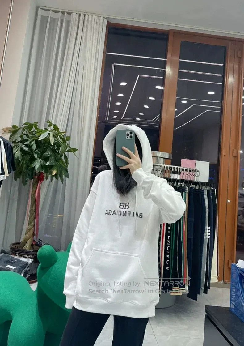 Balenciaga Balenciaga Faded Logo Letter Printed Fleece Drawstring Hoo Size US XS / EU 42 / 0 - 8 Thumbnail
