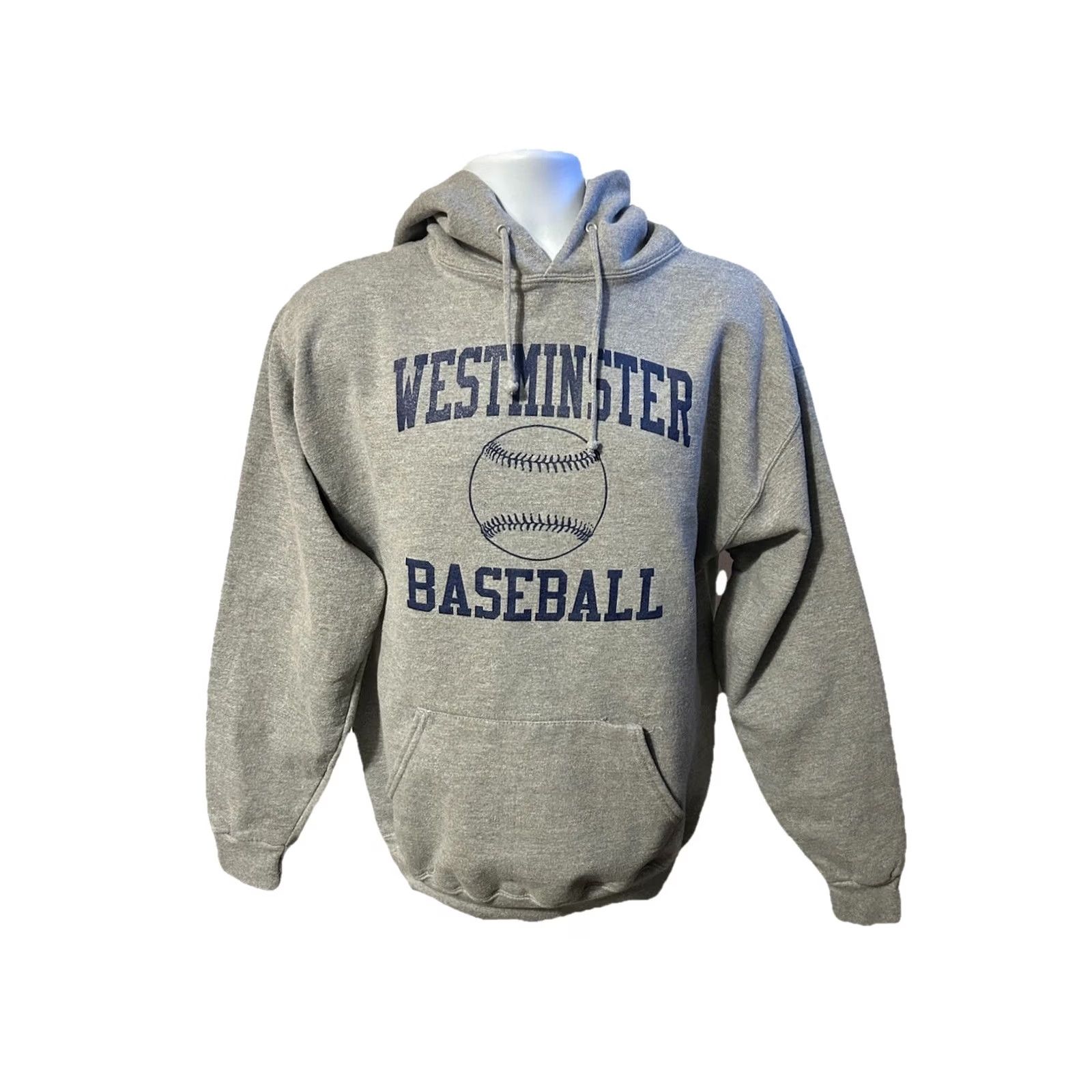 Jerzees VTG Westminster College Baseball Hoodie Men Large Gray Jerzees Super Sweats Pullover Hooded Logo Graphic Print Tas Navy? Size US L / EU 52-54 / 3 - 2 Thumbnail