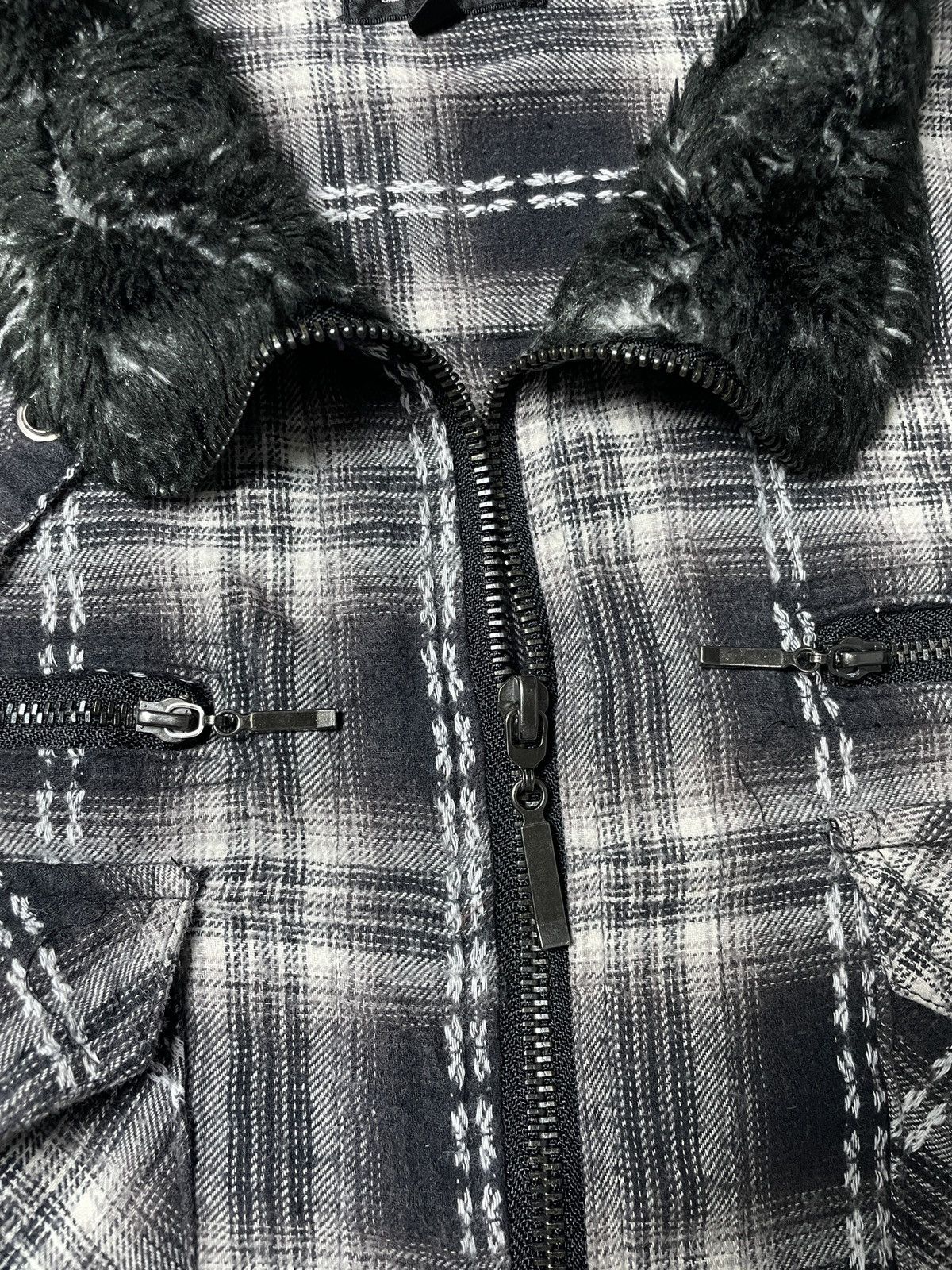 14th Addiction 2000’s Omkoe - Vkei Style Plaid Trim Fur Jacket Size US M / EU 48-50 / 2 - 10 Thumbnail