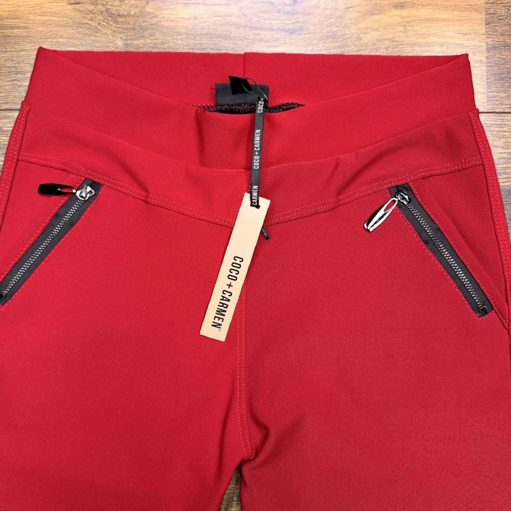 Vintage Coco Carmen Leggings Womens Small Red Mid Rise Stretch Zippers New Size 28" / US 6 / IT 42 - 2 Thumbnail