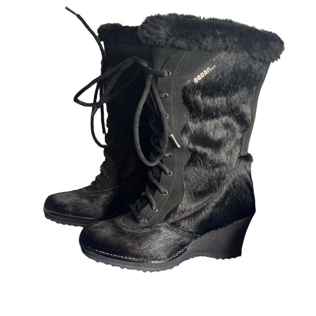 Oscar Sport Apres Ski Black Fur Lace Boots New