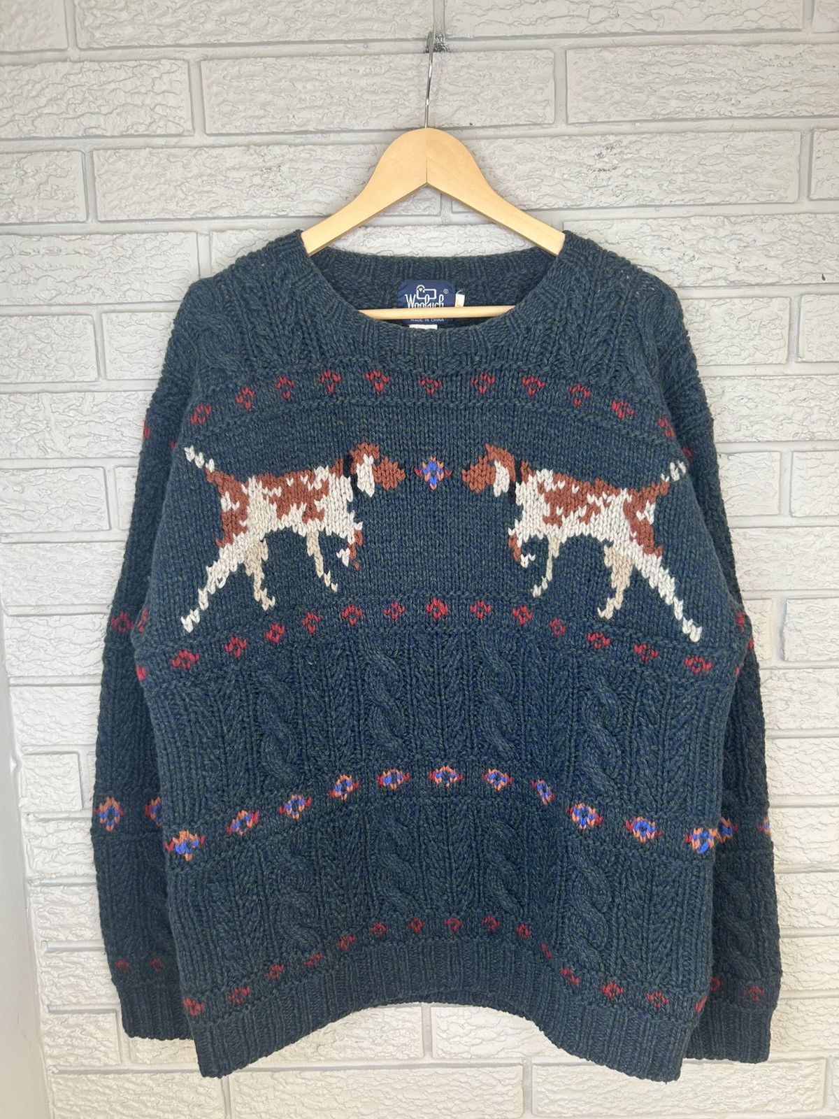 Woolrich Woolen Mills Vintage 80s Woolrich Hunting Dog Cable Knit Sweater Size US L / EU 52-54 / 3 - 1 Thumbnail